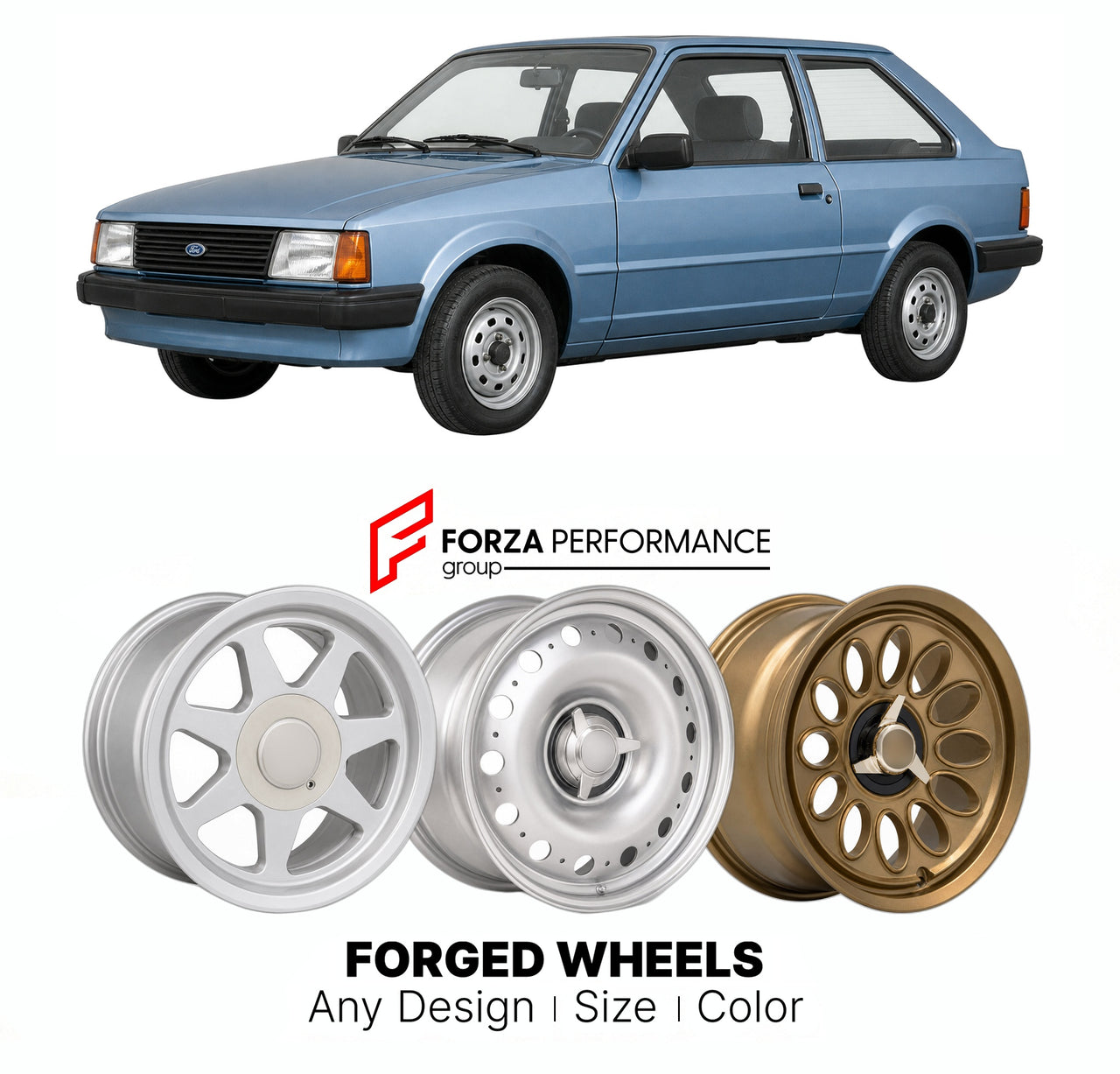 CUSTOM CLASSIC VINTAGE RESTOMOD RETRO OLD SCHOOL FORGED WHEELS RIMS for FORD EUROPE ESCORT MK 3 1980 - 1986

Custom forged wheels for Ford Europe Escort MK 3 1980 - 1986. Classic, vintage, restomod wheel designs made to order in custom sizes, offsets, colors and finishes.

We manufacture premium quality forged wheels rims for Ford Europe Escort MK 3 1980 - 1986 in any design, size, color.

THIS WHEEL DESIGN CAN BE CUSTOM-MADE FOR YOUR CAR IN ANY SIZE AND COLOR OPTIONS
Available in monoblock, 2-piece, 3-piec
