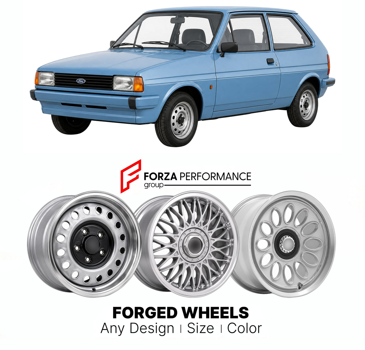 CUSTOM CLASSIC VINTAGE RESTOMOD RETRO OLD SCHOOL FORGED WHEELS RIMS for FORD EUROPE FIESTA 1.1 POPULAR PLUS MK II 1983 - 1989

Custom forged wheels for Ford Europe Fiesta 1.1 Popular Plus MK II 1983 - 1989. Classic, vintage, restomod wheel designs made to order in custom sizes, offsets, colors and finishes.

We manufacture premium quality forged wheels rims for Ford Europe Fiesta 1.1 Popular Plus MK II 1983 - 1989 in any design, size, color.

THIS WHEEL DESIGN CAN BE CUSTOM-MADE FOR YOUR CAR IN ANY SIZE AND