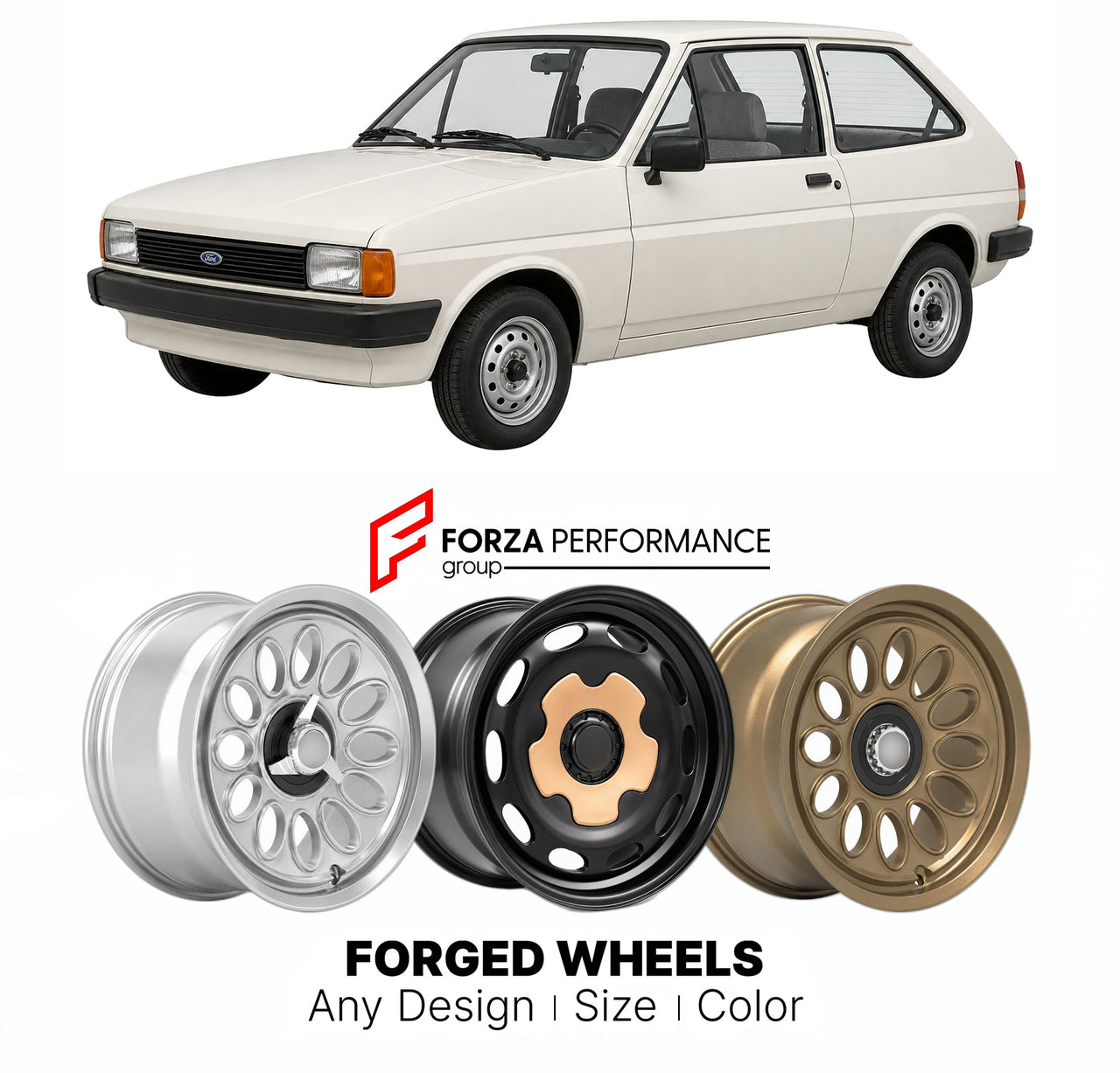 CUSTOM CLASSIC VINTAGE RESTOMOD RETRO OLD SCHOOL FORGED WHEELS RIMS for FORD EUROPE FIESTA MK 2 1983 - 1989

Custom forged wheels for Ford Europe Fiesta MK 2 1983 - 1989. Classic, vintage, restomod wheel designs made to order in custom sizes, offsets, colors and finishes.

We manufacture premium quality forged wheels rims for Ford Europe Fiesta MK 2 1983 - 1989 in any design, size, color.

THIS WHEEL DESIGN CAN BE CUSTOM-MADE FOR YOUR CAR IN ANY SIZE AND COLOR OPTIONS
Available in monoblock, 2-piece, 3-piec