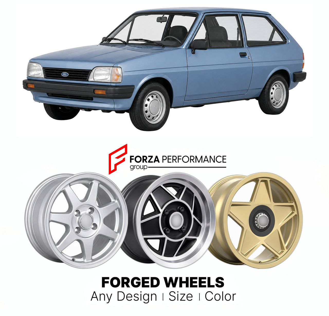 CUSTOM CLASSIC VINTAGE RESTOMOD RETRO OLD SCHOOL FORGED WHEELS RIMS for FORD EUROPE FIESTA PUMA MK 2 1983 - 1989

Custom forged wheels for Ford Europe Fiesta Puma MK 2 1983 - 1989. Classic, vintage, restomod wheel designs made to order in custom sizes, offsets, colors and finishes.

We manufacture premium quality forged wheels rims for Ford Europe Fiesta Puma MK 2 1983 - 1989 in any design, size, color.

THIS WHEEL DESIGN CAN BE CUSTOM-MADE FOR YOUR CAR IN ANY SIZE AND COLOR OPTIONS
Available in monoblock, 