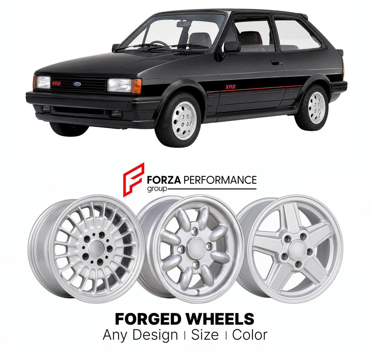 CUSTOM CLASSIC VINTAGE RESTOMOD RETRO OLD SCHOOL FORGED WHEELS RIMS for FORD EUROPE FIESTA XR2 MK II 1984 - 1989

Custom forged wheels for Ford Europe Fiesta XR2 MK II 1984 - 1989. Classic, vintage, restomod wheel designs made to order in custom sizes, offsets, colors and finishes.

We manufacture premium quality forged wheels rims for Ford Europe Fiesta XR2 MK II 1984 - 1989 in any design, size, color.

THIS WHEEL DESIGN CAN BE CUSTOM-MADE FOR YOUR CAR IN ANY SIZE AND COLOR OPTIONS
Available in monoblock, 