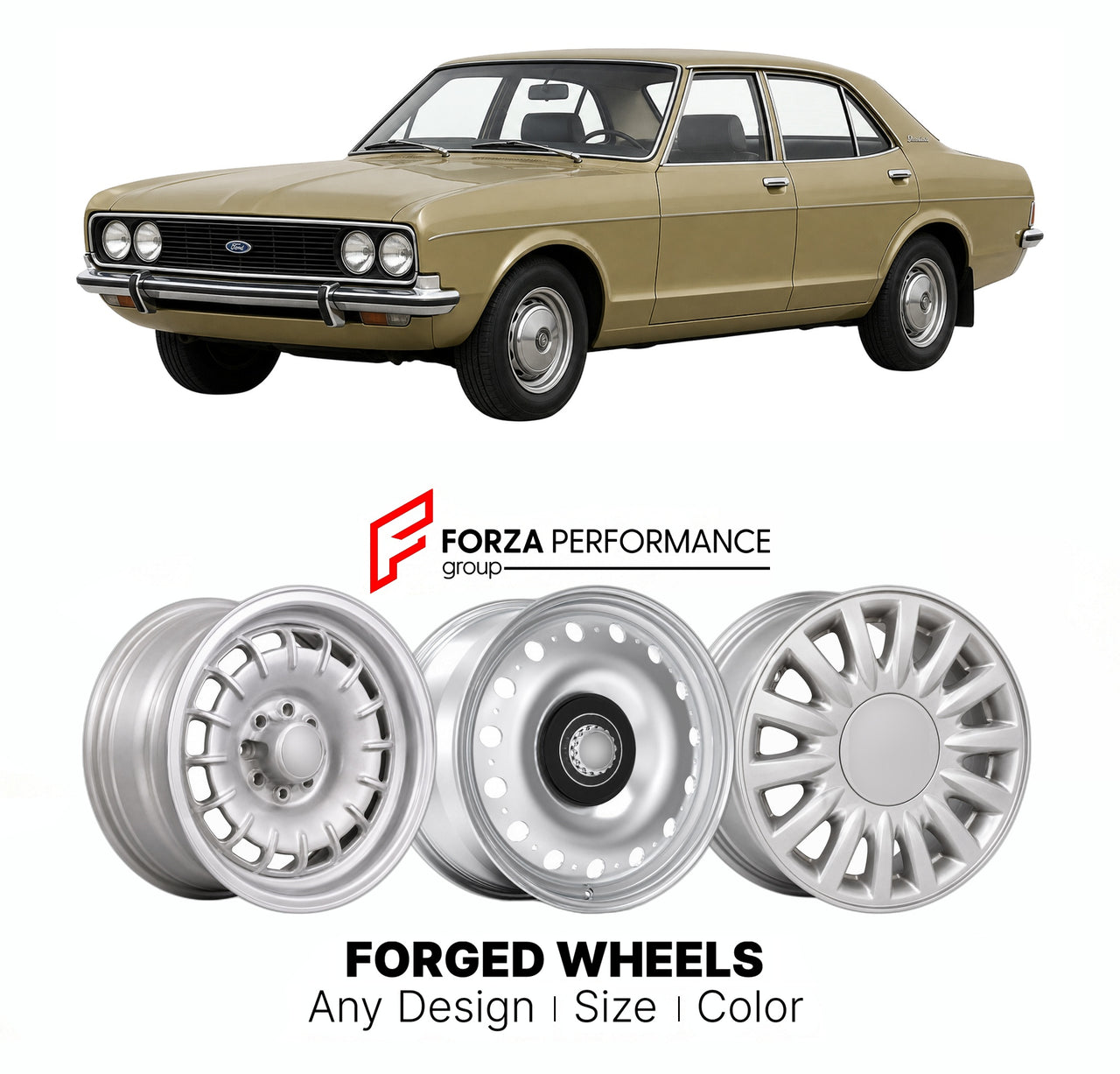 CUSTOM CLASSIC VINTAGE RESTOMOD RETRO OLD SCHOOL FORGED WHEELS RIMS for FORD EUROPE GRANADA MK 1 MK 2 1972 - 1985

Custom forged wheels for Ford Europe Granada MK 1 MK 2 1972 - 1985. Classic, vintage, restomod wheel designs made to order in custom sizes, offsets, colors and finishes.

We manufacture premium quality forged wheels rims for Ford Europe Granada MK 1 MK 2 1972 - 1985 in any design, size, color.

THIS WHEEL DESIGN CAN BE CUSTOM-MADE FOR YOUR CAR IN ANY SIZE AND COLOR OPTIONS
Available in monobloc