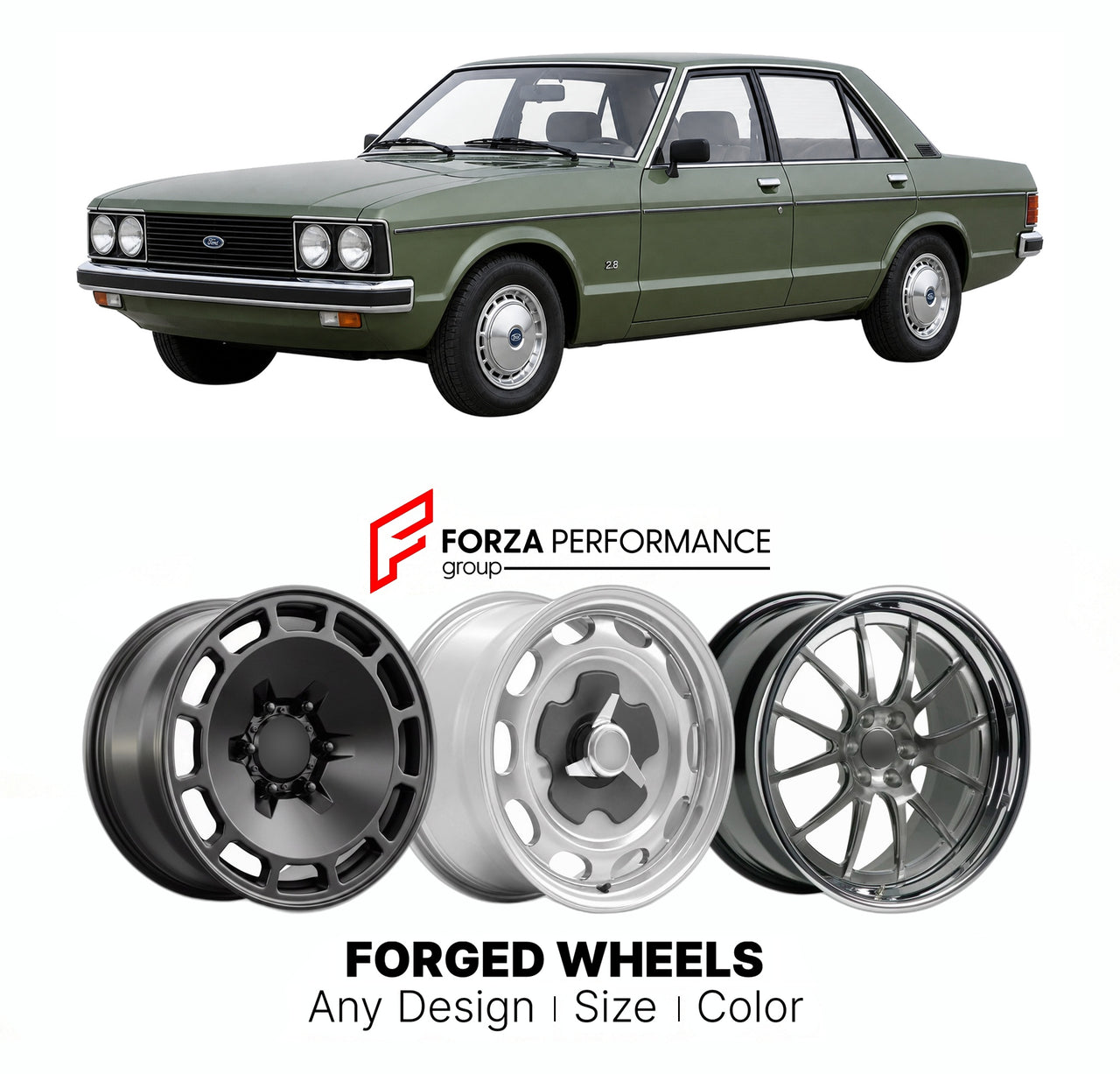 CUSTOM CLASSIC VINTAGE RESTOMOD RETRO OLD SCHOOL FORGED WHEELS RIMS for FORD EUROPE GRANADA MK 2 1977 - 1985

Custom forged wheels for Ford Europe Granada MK 2 1977 - 1985. Classic, vintage, restomod wheel designs made to order in custom sizes, offsets, colors and finishes.

We manufacture premium quality forged wheels rims for Ford Europe Granada MK 2 1977 - 1985 in any design, size, color.

THIS WHEEL DESIGN CAN BE CUSTOM-MADE FOR YOUR CAR IN ANY SIZE AND COLOR OPTIONS
Available in monoblock, 2-piece, 3-p
