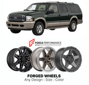 FORGED WHEELS RIMS for FORD EXCURSION EDDIE BAUER 2000 - 2005

Custom forged wheels for Ford Excursion Eddie Bauer 2000 - 2005. Made-to-order monoblock, 2-piece and 3-piece rims in custom sizes, offsets, colors and finishes with guaranteed fitment.

We manufacture premium quality forged wheels rims for Ford Excursion Eddie Bauer 2000 - 2005 in any design, size, color.

THIS WHEEL DESIGN CAN BE CUSTOM-MADE FOR YOUR CAR IN ANY SIZE AND COLOR OPTIONS
Available in monoblock, 2-piece, 3-piece, duoblock, beadlock