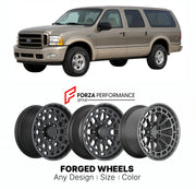 FORGED WHEELS RIMS for FORD EXCURSION LIMITED 2000 - 2005

Custom forged wheels for Ford Excursion Limited 2000 - 2005. Made-to-order monoblock, 2-piece and 3-piece rims in custom sizes, offsets, colors and finishes with guaranteed fitment.

We manufacture premium quality forged wheels rims for Ford Excursion Limited 2000 - 2005 in any design, size, color.

THIS WHEEL DESIGN CAN BE CUSTOM-MADE FOR YOUR CAR IN ANY SIZE AND COLOR OPTIONS
Available in monoblock, 2-piece, 3-piece, duoblock, beadlock
3D wheel re