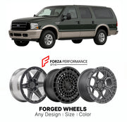 FORGED WHEELS RIMS for FORD EXCURSION POWER STROKE DIESEL 2000 - 2005

Custom forged wheels for Ford Excursion Power Stroke Diesel 2000 - 2005. Made-to-order monoblock, 2-piece and 3-piece rims in custom sizes, offsets, colors and finishes with guaranteed fitment.

We manufacture premium quality forged wheels rims for Ford Excursion Power Stroke Diesel 2000 - 2005 in any design, size, color.

THIS WHEEL DESIGN CAN BE CUSTOM-MADE FOR YOUR CAR IN ANY SIZE AND COLOR OPTIONS
Available in monoblock, 2-piece, 3-p