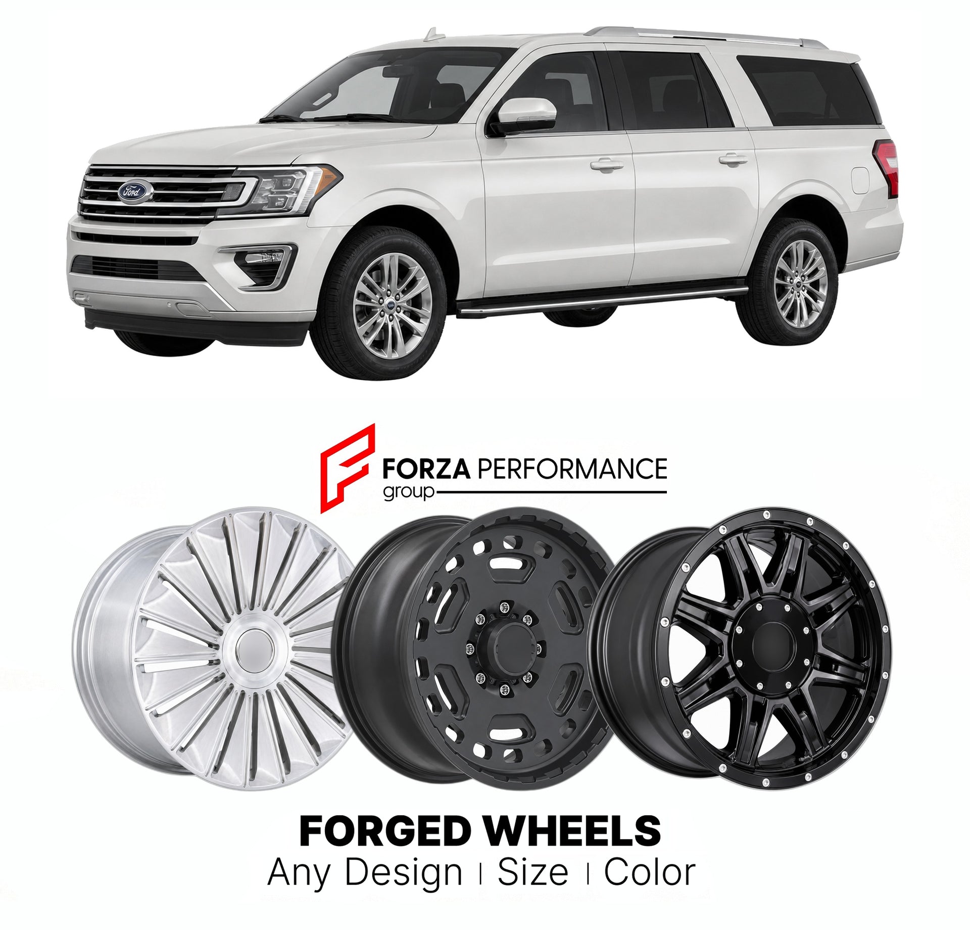 FORGED WHEELS RIMS for FORD EXPEDITION 2018 - 2024

Custom forged wheels for Ford Expedition 2018 - 2024. Made-to-order monoblock, 2-piece and 3-piece rims in custom sizes, offsets, colors and finishes with guaranteed fitment.

We manufacture premium quality forged wheels rims for Ford Expedition 2018 - 2024 in any design, size, color.

THIS WHEEL DESIGN CAN BE CUSTOM-MADE FOR YOUR CAR IN ANY SIZE AND COLOR OPTIONS
Available in monoblock, 2-piece, 3-piece, duoblock, beadlock
3D wheel renderings are provided