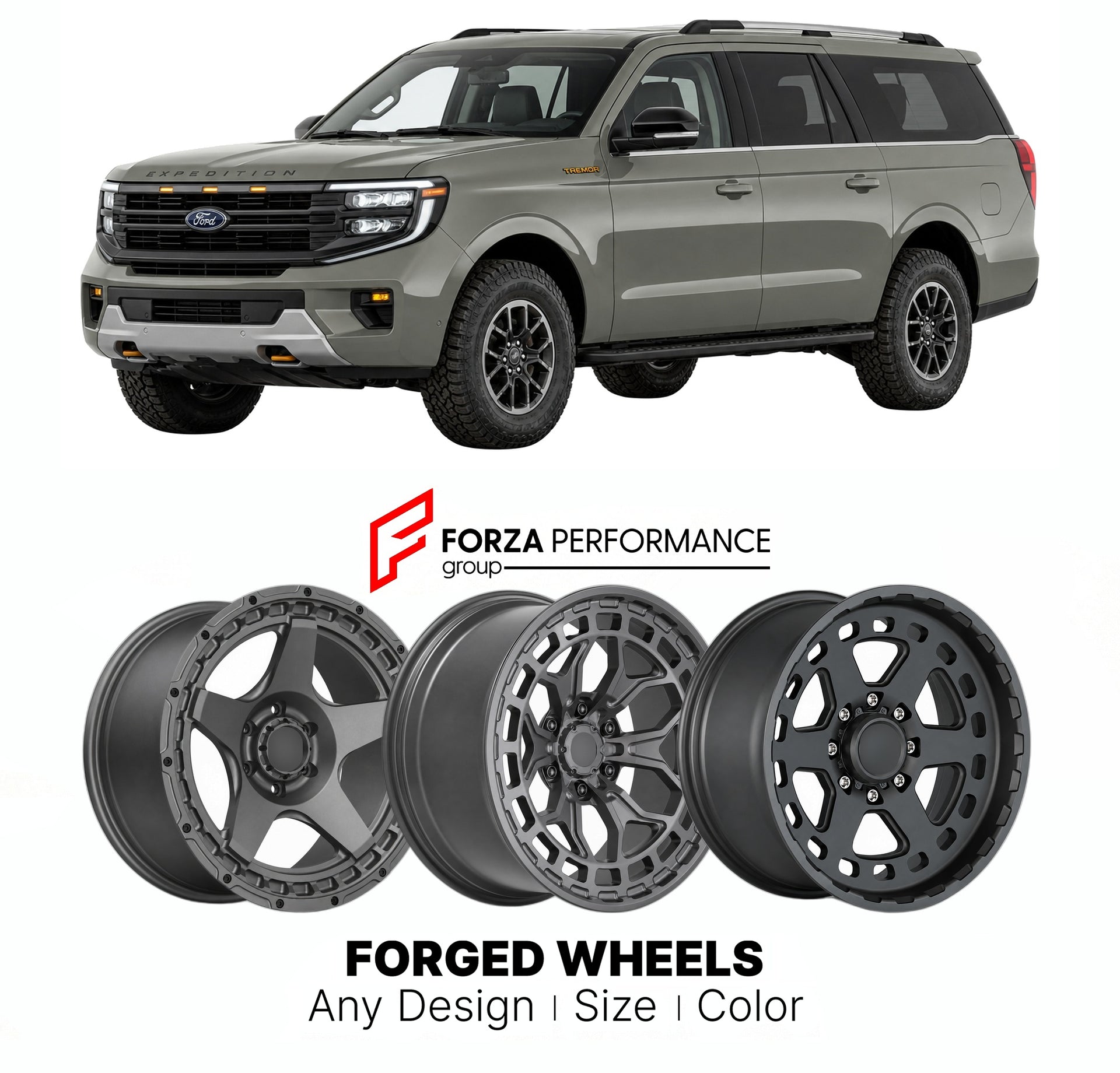 FORGED WHEELS RIMS for FORD EXPEDITION TREMOR 1997+

Custom forged wheels for Ford Expedition Tremor 1997+. Made-to-order monoblock, 2-piece and 3-piece rims in custom sizes, offsets, colors and finishes with guaranteed fitment.

We manufacture premium quality forged wheels rims for Ford Expedition Tremor 1997+ in any design, size, color.

THIS WHEEL DESIGN CAN BE CUSTOM-MADE FOR YOUR CAR IN ANY SIZE AND COLOR OPTIONS
Available in monoblock, 2-piece, 3-piece, duoblock, beadlock
3D wheel renderings are provi