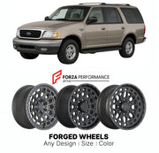 FORGED WHEELS RIMS for FORD EXPEDITION XLT 1997+

Custom forged wheels for Ford Expedition XLT 1997+. Made-to-order monoblock, 2-piece and 3-piece rims in custom sizes, offsets, colors and finishes with guaranteed fitment.

We manufacture premium quality forged wheels rims for Ford Expedition XLT 1997+ in any design, size, color.

THIS WHEEL DESIGN CAN BE CUSTOM-MADE FOR YOUR CAR IN ANY SIZE AND COLOR OPTIONS
Available in monoblock, 2-piece, 3-piece, duoblock, beadlock
3D wheel renderings are provided accor