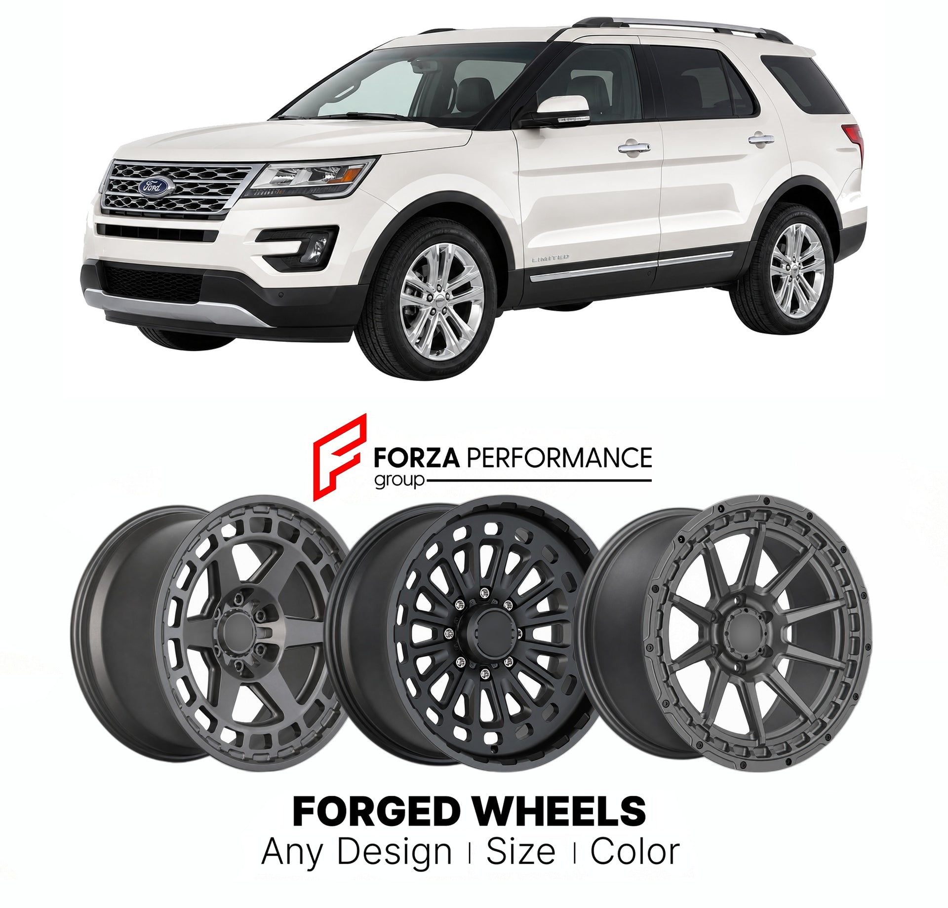 FORGED WHEELS RIMS for FORD EXPLORER LIMITED 2002 - 2019

Custom forged wheels for Ford Explorer Limited 2002 - 2019. Made-to-order monoblock, 2-piece and 3-piece rims in custom sizes, offsets, colors and finishes with guaranteed fitment.

We manufacture premium quality forged wheels rims for Ford Explorer Limited 2002 - 2019 in any design, size, color.

THIS WHEEL DESIGN CAN BE CUSTOM-MADE FOR YOUR CAR IN ANY SIZE AND COLOR OPTIONS
Available in monoblock, 2-piece, 3-piece, duoblock, beadlock
3D wheel rende
