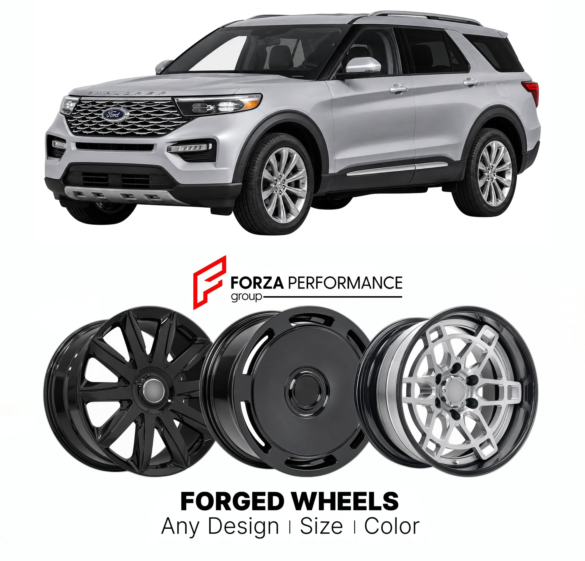 FORGED WHEELS RIMS for FORD EXPLORER PLATINUM 2020+

Custom forged wheels for Ford Explorer Platinum 2020+. Made-to-order monoblock, 2-piece and 3-piece rims in custom sizes, offsets, colors and finishes with guaranteed fitment.

We manufacture premium quality forged wheels rims for Ford Explorer Platinum 2020+ in any design, size, color.

THIS WHEEL DESIGN CAN BE CUSTOM-MADE FOR YOUR CAR IN ANY SIZE AND COLOR OPTIONS
Available in monoblock, 2-piece, 3-piece, duoblock, beadlock
3D wheel renderings are provi