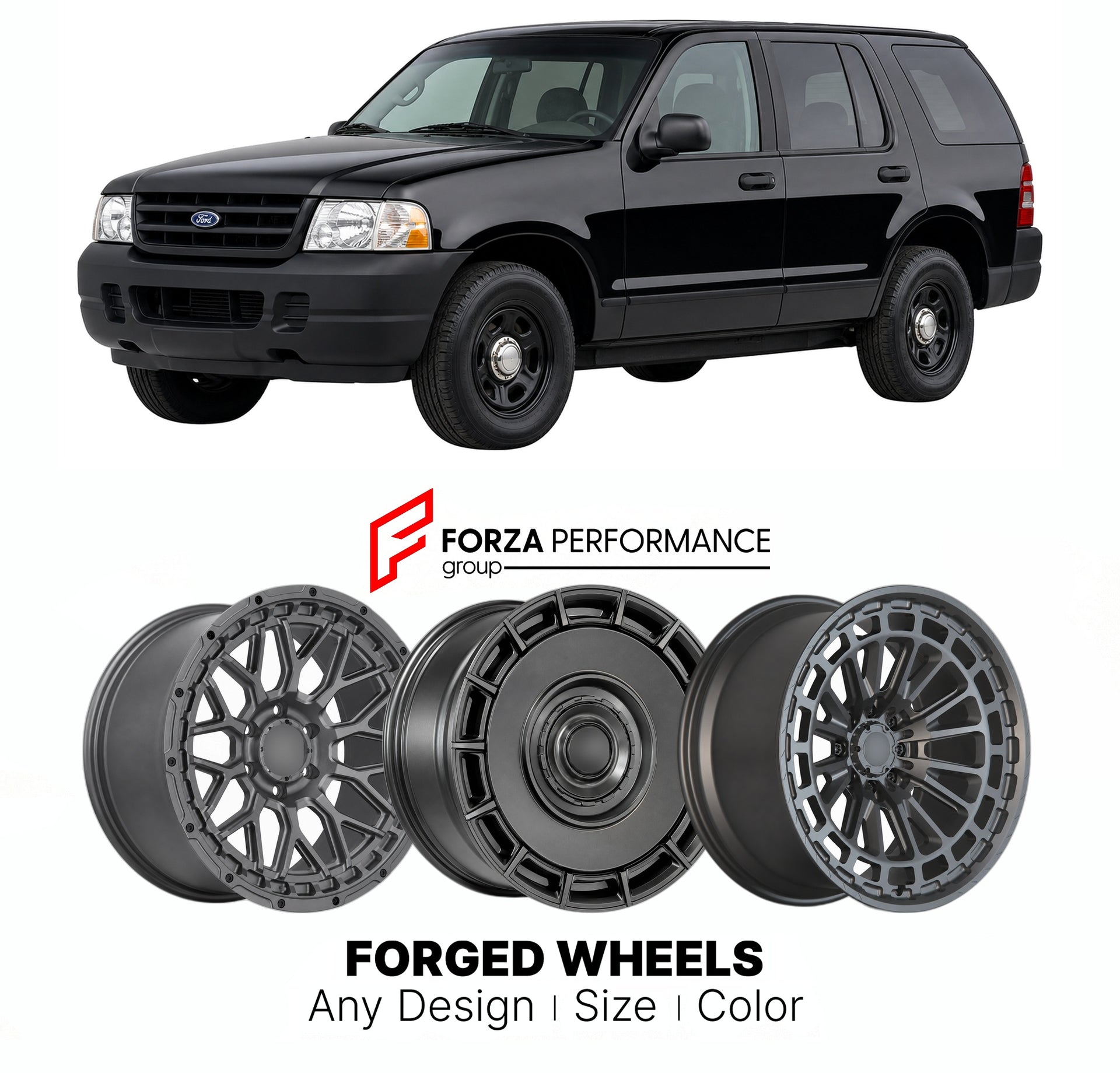 FORGED WHEELS RIMS for FORD EXPLORER POLICE INTERCEPTOR UTILITY 2002 - 2019

Custom forged wheels for Ford Explorer Police Interceptor Utility 2002 - 2019. Made-to-order monoblock, 2-piece and 3-piece rims in custom sizes, offsets, colors and finishes with guaranteed fitment.

We manufacture premium quality forged wheels rims for Ford Explorer Police Interceptor Utility 2002 - 2019 in any design, size, color.

THIS WHEEL DESIGN CAN BE CUSTOM-MADE FOR YOUR CAR IN ANY SIZE AND COLOR OPTIONS
Available in monob