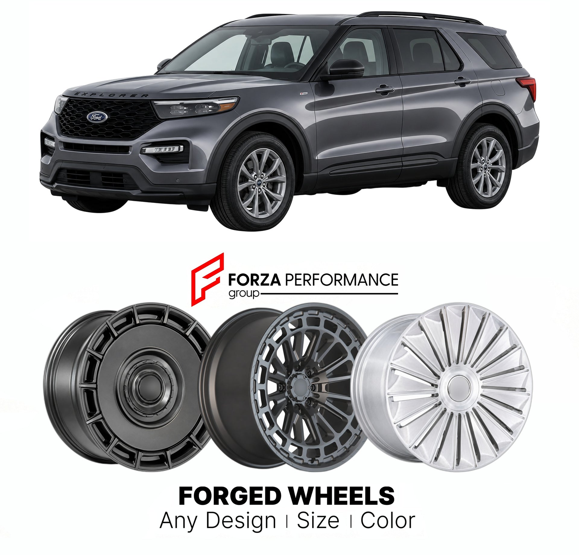 FORGED WHEELS RIMS for FORD EXPLORER ST-LINE 2020+

Custom forged wheels for Ford Explorer ST-Line 2020+. Made-to-order monoblock, 2-piece and 3-piece rims in custom sizes, offsets, colors and finishes with guaranteed fitment.

We manufacture premium quality forged wheels rims for Ford Explorer ST-Line 2020+ in any design, size, color.

THIS WHEEL DESIGN CAN BE CUSTOM-MADE FOR YOUR CAR IN ANY SIZE AND COLOR OPTIONS
Available in monoblock, 2-piece, 3-piece, duoblock, beadlock
3D wheel renderings are provided