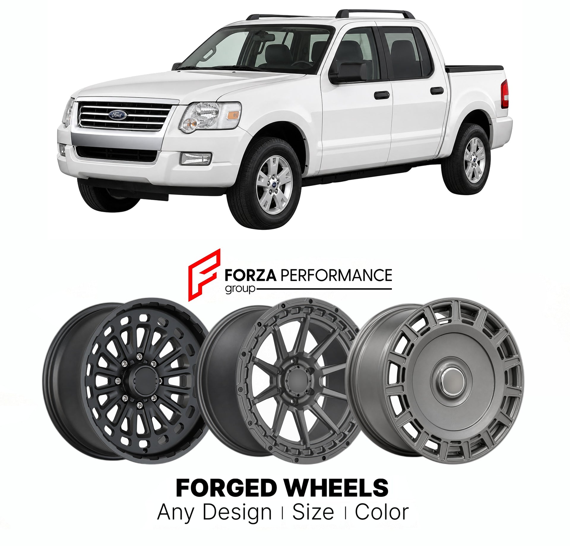FORGED WHEELS RIMS for FORD EXPLORER SPORT TRAC 2007 - 2010

Custom forged wheels for Ford Explorer Sport Trac 2007 - 2010. Made-to-order monoblock, 2-piece and 3-piece rims in custom sizes, offsets, colors and finishes with guaranteed fitment.

We manufacture premium quality forged wheels rims for Ford Explorer Sport Trac 2007 - 2010 in any design, size, color.

THIS WHEEL DESIGN CAN BE CUSTOM-MADE FOR YOUR CAR IN ANY SIZE AND COLOR OPTIONS
Available in monoblock, 2-piece, 3-piece, duoblock, beadlock
3D wh