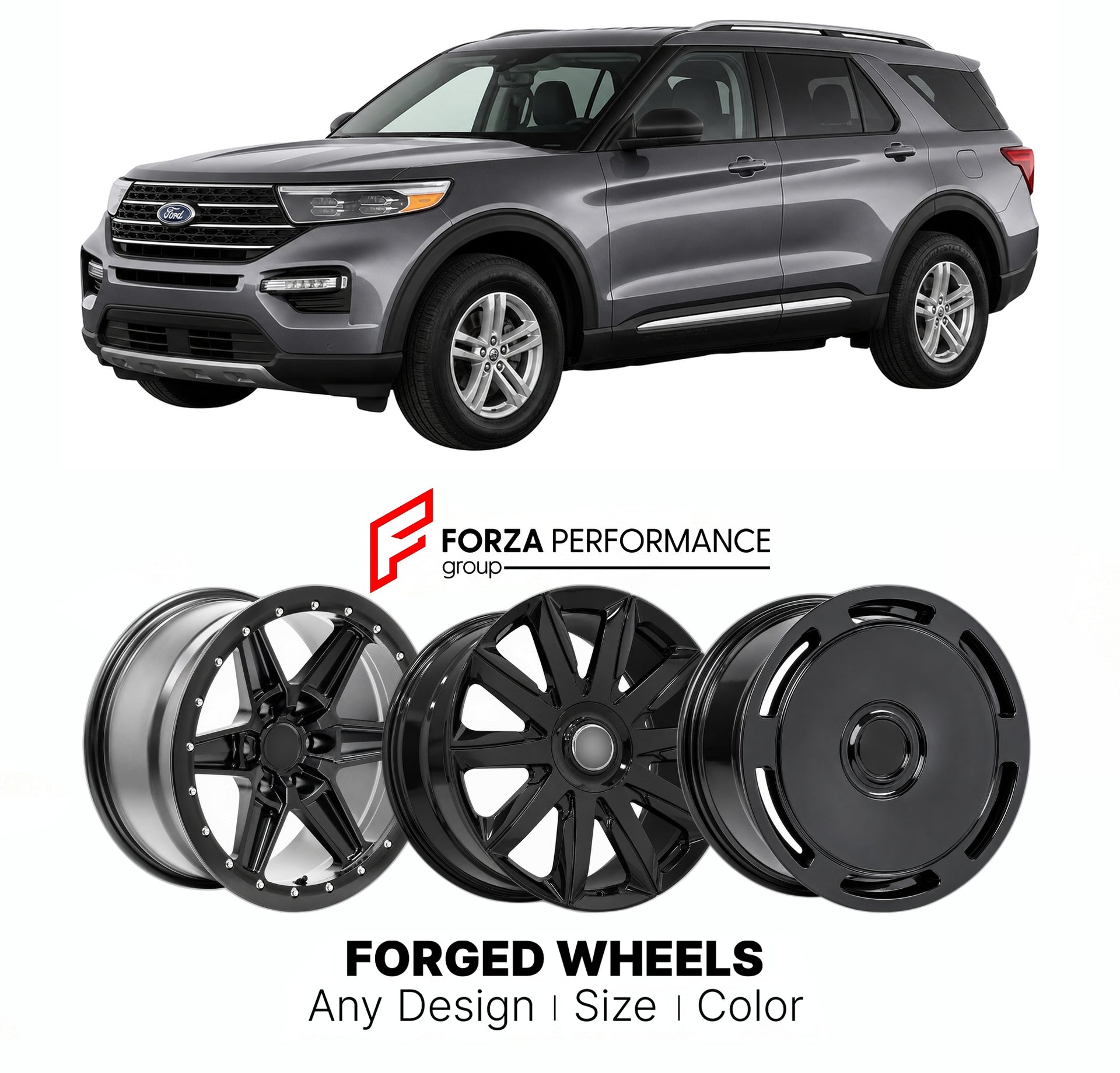 FORGED WHEELS RIMS for FORD EXPLORER XLT 2020+

Custom forged wheels for Ford Explorer XLT 2020+. Made-to-order monoblock, 2-piece and 3-piece rims in custom sizes, offsets, colors and finishes with guaranteed fitment.

We manufacture premium quality forged wheels rims for Ford Explorer XLT 2020+ in any design, size, color.

THIS WHEEL DESIGN CAN BE CUSTOM-MADE FOR YOUR CAR IN ANY SIZE AND COLOR OPTIONS
Available in monoblock, 2-piece, 3-piece, duoblock, beadlock
3D wheel renderings are provided according t