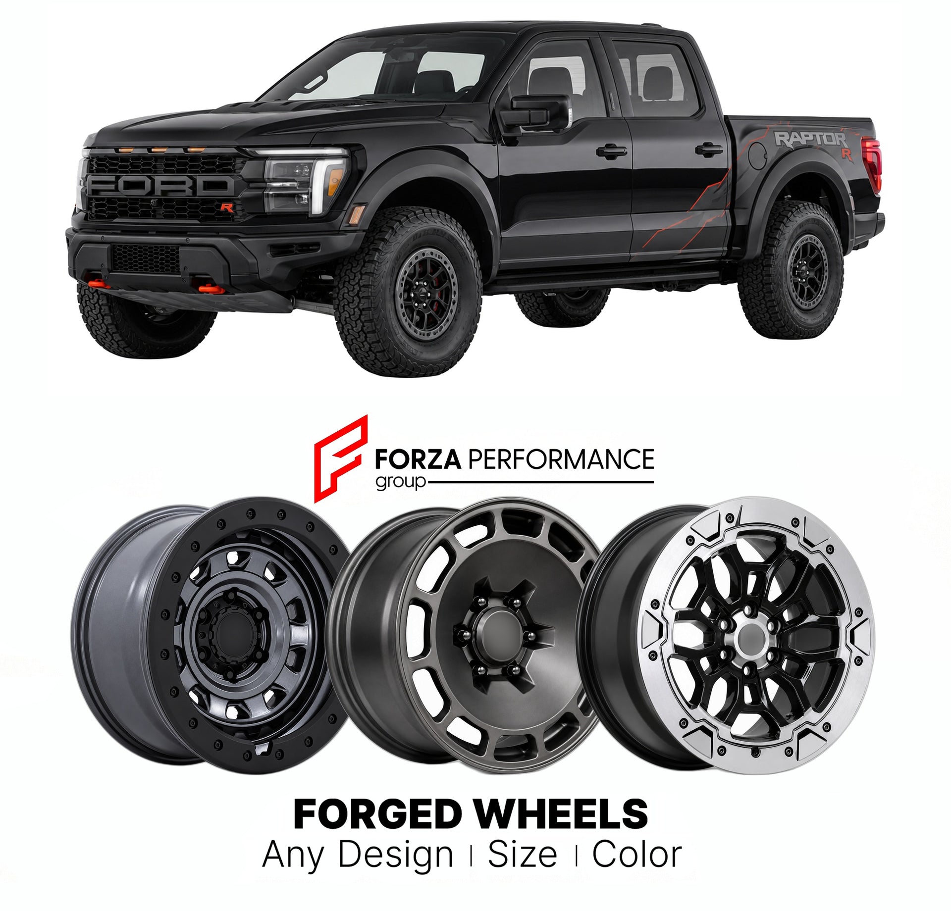FORGED WHEELS RIMS for FORD F-150RAPTOR R SUPERCHARGED V8 2023+

Custom forged wheels for Ford F-150Raptor R Supercharged V8 2023+. Made-to-order monoblock, 2-piece and 3-piece rims in custom sizes, offsets, colors and finishes with guaranteed fitment.

We manufacture premium quality forged wheels rims for Ford F-150Raptor R Supercharged V8 2023+ in any design, size, color.

THIS WHEEL DESIGN CAN BE CUSTOM-MADE FOR YOUR CAR IN ANY SIZE AND COLOR OPTIONS
Available in monoblock, 2-piece, 3-piece, duoblock, be
