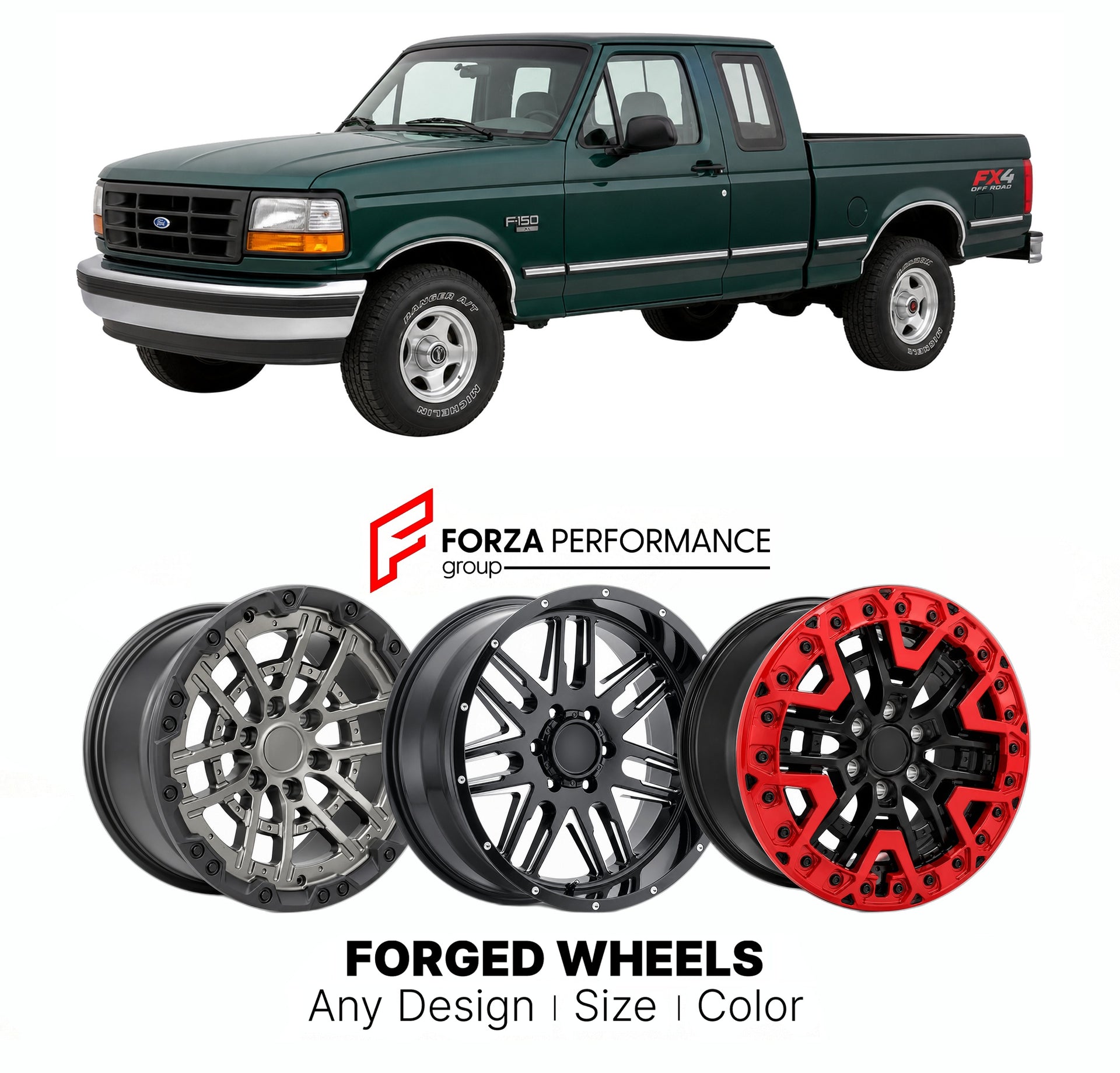 FORGED WHEELS RIMS for FORD F-150 FX4 1997 - 2003

Custom forged wheels for Ford F-150 FX4 1997 - 2003. Made-to-order monoblock, 2-piece and 3-piece rims in custom sizes, offsets, colors and finishes with guaranteed fitment.

We manufacture premium quality forged wheels rims for Ford F-150 FX4 1997 - 2003 in any design, size, color.

THIS WHEEL DESIGN CAN BE CUSTOM-MADE FOR YOUR CAR IN ANY SIZE AND COLOR OPTIONS
Available in monoblock, 2-piece, 3-piece, duoblock, beadlock
3D wheel renderings are provided ac