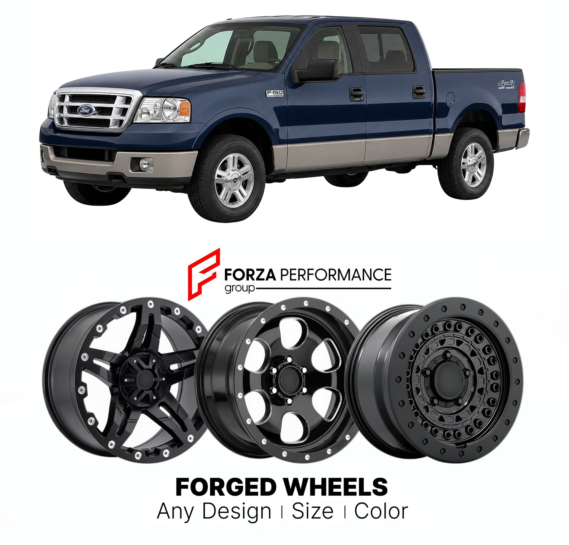 FORGED WHEELS RIMS for FORD F-150 LARIAT 2004 - 2008

Custom forged wheels for Ford F-150 Lariat 2004 - 2008. Made-to-order monoblock, 2-piece and 3-piece rims in custom sizes, offsets, colors and finishes with guaranteed fitment.

We manufacture premium quality forged wheels rims for Ford F-150 Lariat 2004 - 2008 in any design, size, color.

THIS WHEEL DESIGN CAN BE CUSTOM-MADE FOR YOUR CAR IN ANY SIZE AND COLOR OPTIONS
Available in monoblock, 2-piece, 3-piece, duoblock, beadlock
3D wheel renderings are pr