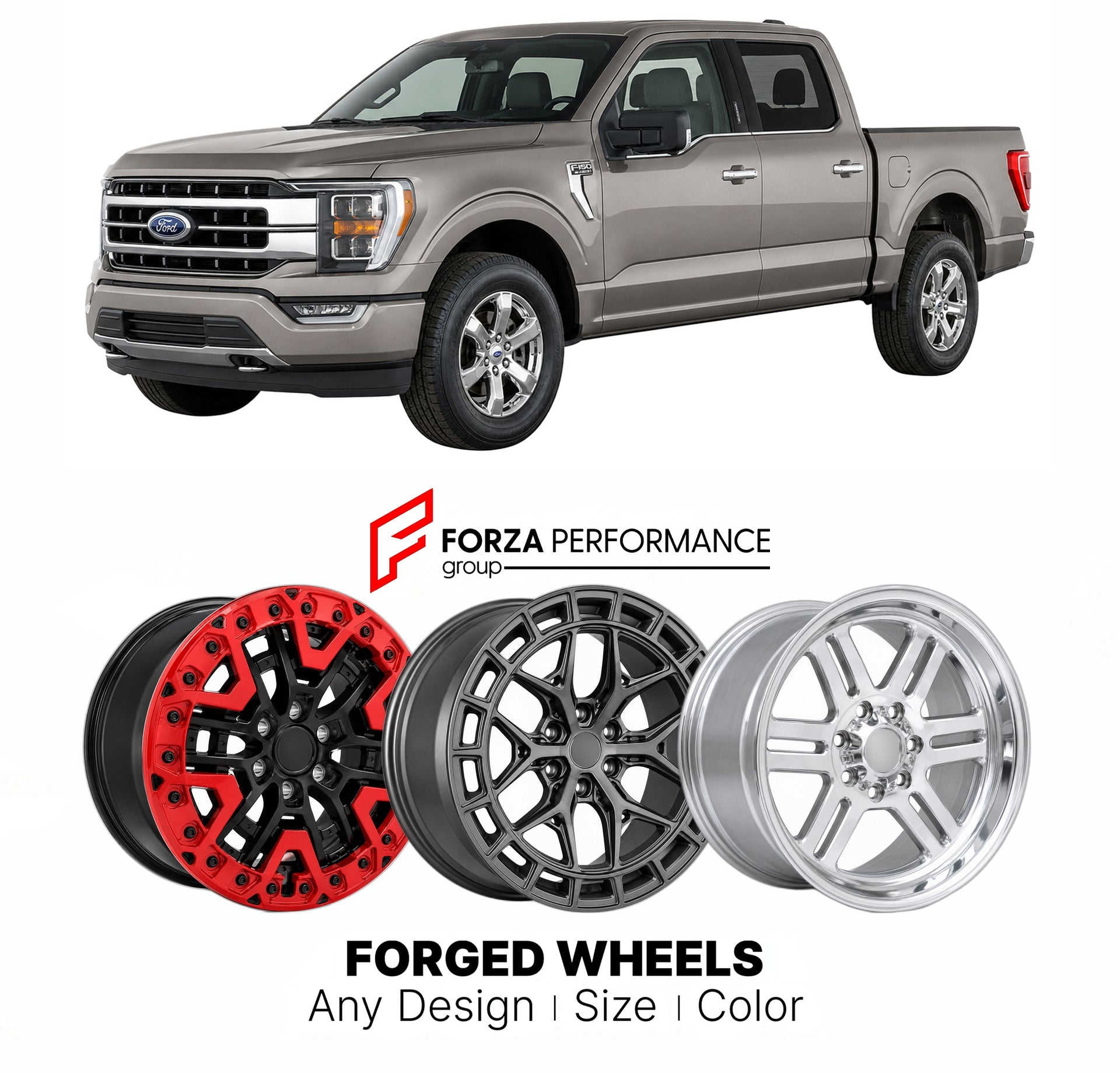 FORGED WHEELS RIMS for FORD F-150 LARIAT 2021+

Custom forged wheels for Ford F-150 Lariat 2021+. Made-to-order monoblock, 2-piece and 3-piece rims in custom sizes, offsets, colors and finishes with guaranteed fitment.

We manufacture premium quality forged wheels rims for Ford F-150 Lariat 2021+ in any design, size, color.

THIS WHEEL DESIGN CAN BE CUSTOM-MADE FOR YOUR CAR IN ANY SIZE AND COLOR OPTIONS
Available in monoblock, 2-piece, 3-piece, duoblock, beadlock
3D wheel renderings are provided according t