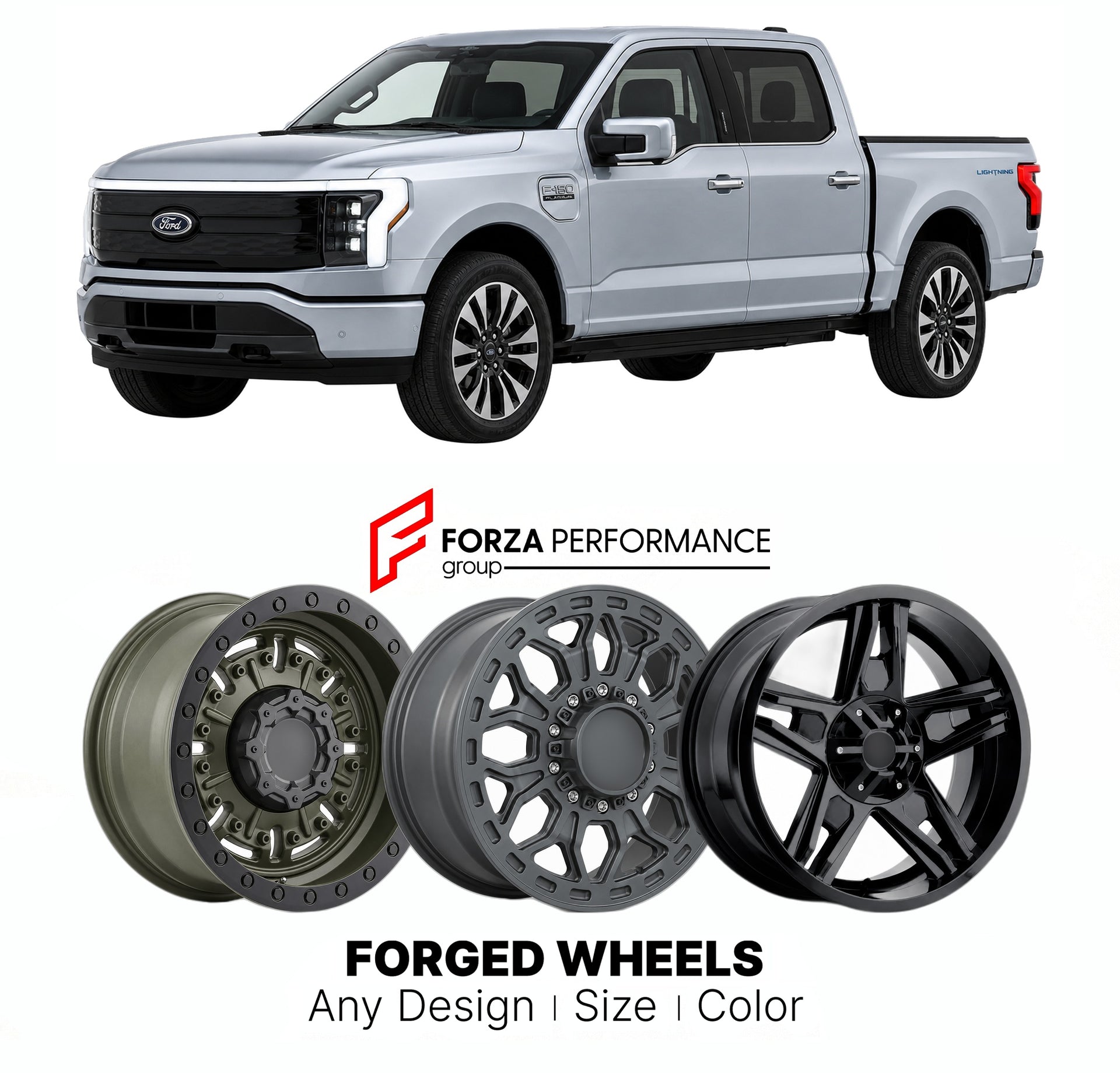 FORGED WHEELS RIMS for FORD F-150 LIGHTNING PLATINUM EV 2022+

Custom forged wheels for Ford F-150 Lightning Platinum EV 2022+. Made-to-order monoblock, 2-piece and 3-piece rims in custom sizes, offsets, colors and finishes with guaranteed fitment.

We manufacture premium quality forged wheels rims for Ford F-150 Lightning Platinum EV 2022+ in any design, size, color.

THIS WHEEL DESIGN CAN BE CUSTOM-MADE FOR YOUR CAR IN ANY SIZE AND COLOR OPTIONS
Available in monoblock, 2-piece, 3-piece, duoblock, beadlock
