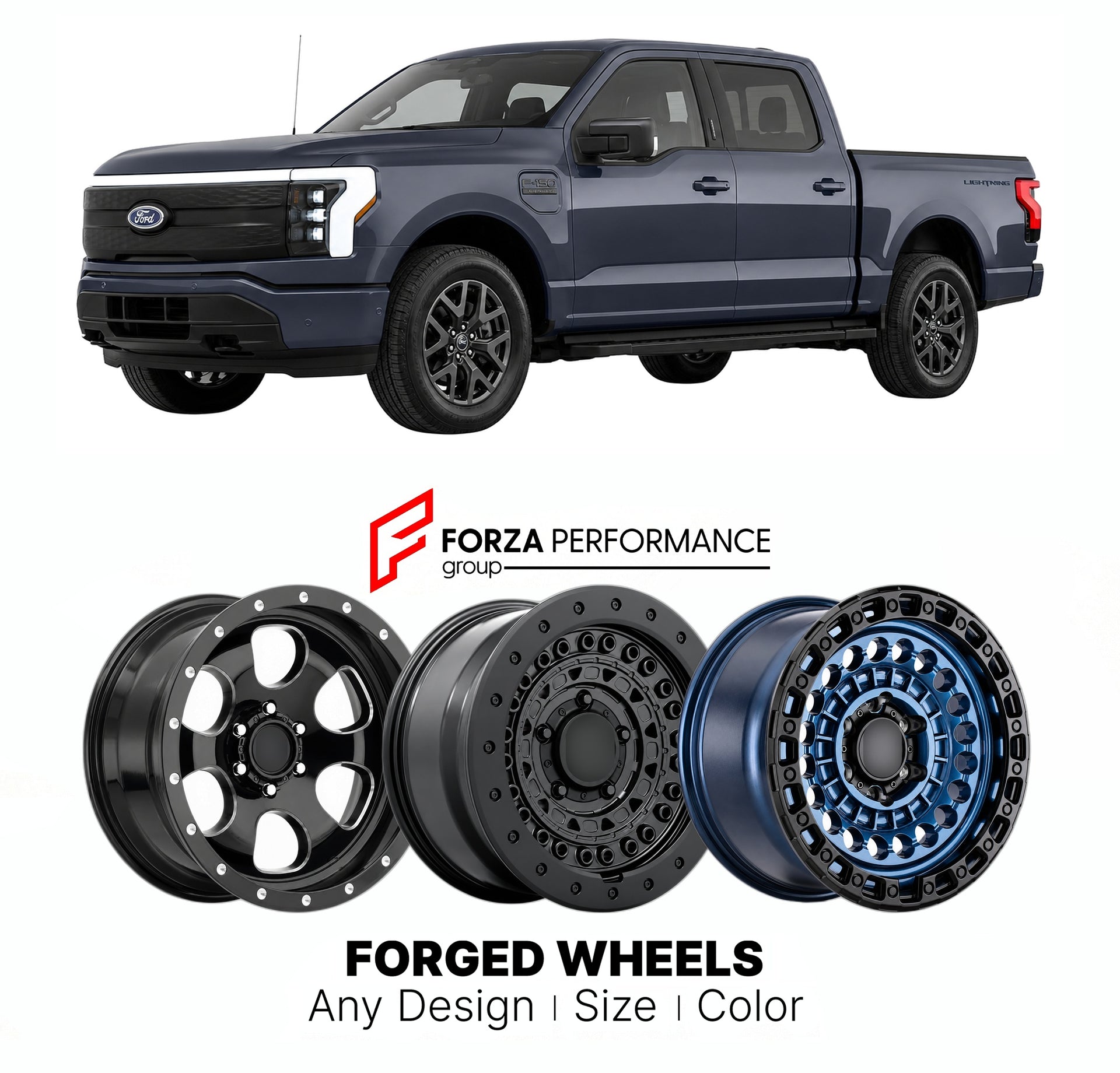 FORGED WHEELS RIMS for FORD F-150 LIGHTNING XLT EV 2022+

Custom forged wheels for Ford F-150 Lightning XLT EV 2022+. Made-to-order monoblock, 2-piece and 3-piece rims in custom sizes, offsets, colors and finishes with guaranteed fitment.

We manufacture premium quality forged wheels rims for Ford F-150 Lightning XLT EV 2022+ in any design, size, color.

THIS WHEEL DESIGN CAN BE CUSTOM-MADE FOR YOUR CAR IN ANY SIZE AND COLOR OPTIONS
Available in monoblock, 2-piece, 3-piece, duoblock, beadlock
3D wheel rende