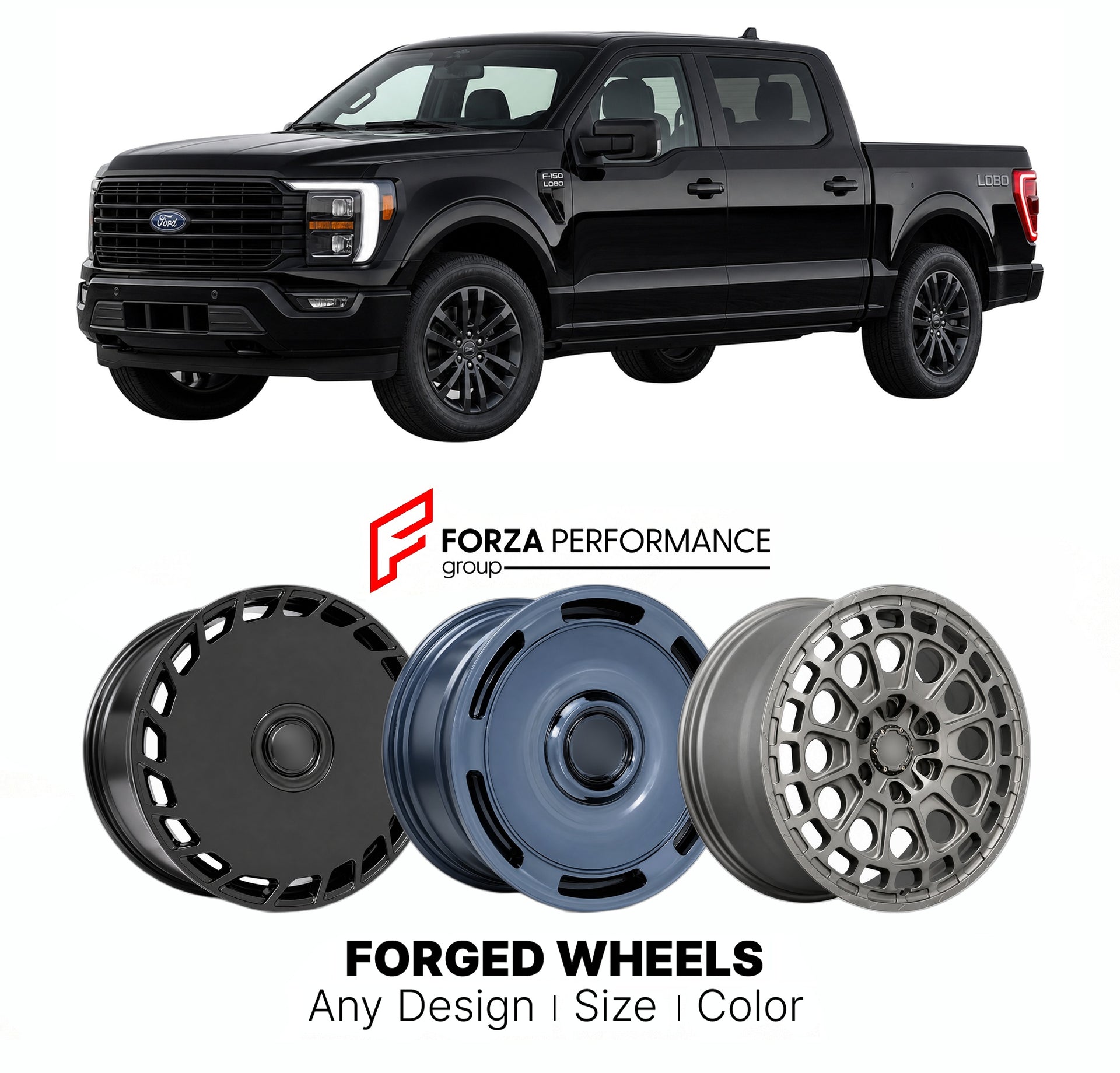 FORGED WHEELS RIMS for FORD F-150 LOBO PACKAGE 2021+

Custom forged wheels for Ford F-150 Lobo Package 2021+. Made-to-order monoblock, 2-piece and 3-piece rims in custom sizes, offsets, colors and finishes with guaranteed fitment.

We manufacture premium quality forged wheels rims for Ford F-150 Lobo Package 2021+ in any design, size, color.

THIS WHEEL DESIGN CAN BE CUSTOM-MADE FOR YOUR CAR IN ANY SIZE AND COLOR OPTIONS
Available in monoblock, 2-piece, 3-piece, duoblock, beadlock
3D wheel renderings are pr