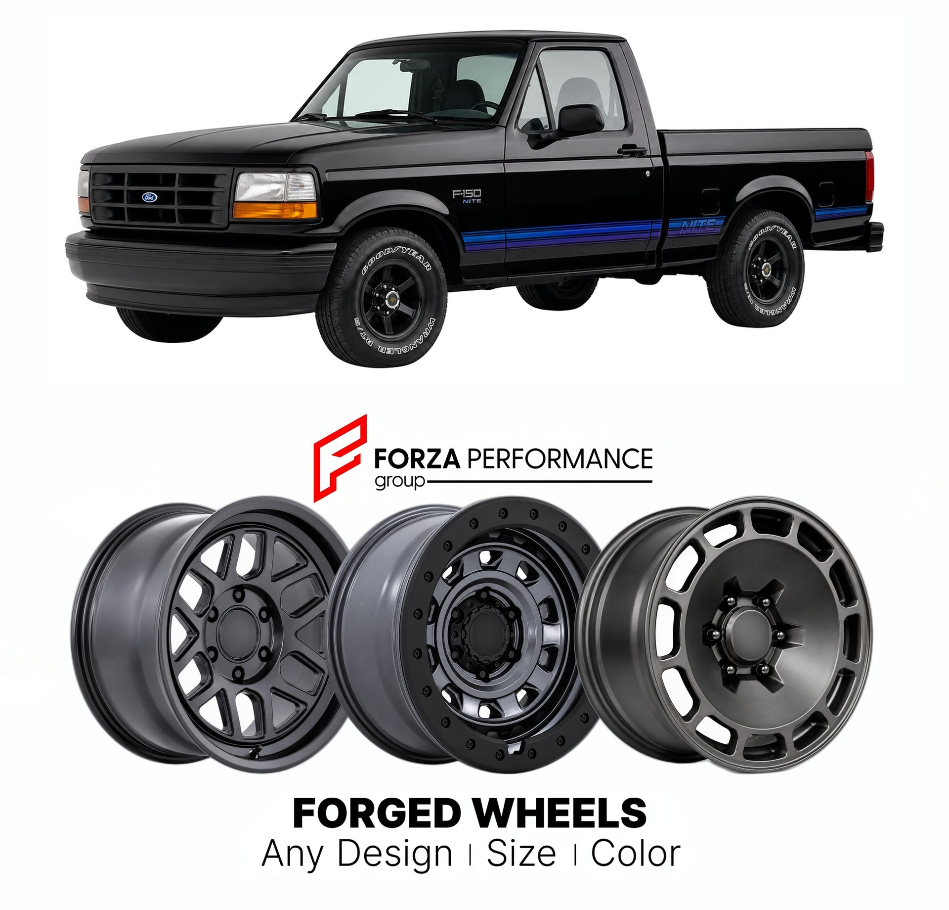 FORGED WHEELS RIMS for FORD F-150 NITE 1992 - 1996

Custom forged wheels for Ford F-150 Nite 1992 - 1996. Made-to-order monoblock, 2-piece and 3-piece rims in custom sizes, offsets, colors and finishes with guaranteed fitment.

We manufacture premium quality forged wheels rims for Ford F-150 Nite 1992 - 1996 in any design, size, color.

THIS WHEEL DESIGN CAN BE CUSTOM-MADE FOR YOUR CAR IN ANY SIZE AND COLOR OPTIONS
Available in monoblock, 2-piece, 3-piece, duoblock, beadlock
3D wheel renderings are provided