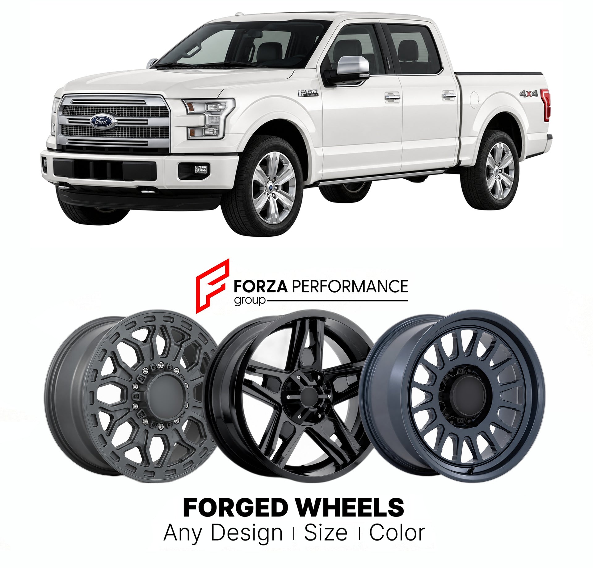 FORGED WHEELS RIMS for FORD F-150 PLATINUM 2015 - 2020

Custom forged wheels for Ford F-150 Platinum 2015 - 2020. Made-to-order monoblock, 2-piece and 3-piece rims in custom sizes, offsets, colors and finishes with guaranteed fitment.

We manufacture premium quality forged wheels rims for Ford F-150 Platinum 2015 - 2020 in any design, size, color.

THIS WHEEL DESIGN CAN BE CUSTOM-MADE FOR YOUR CAR IN ANY SIZE AND COLOR OPTIONS
Available in monoblock, 2-piece, 3-piece, duoblock, beadlock
3D wheel renderings 