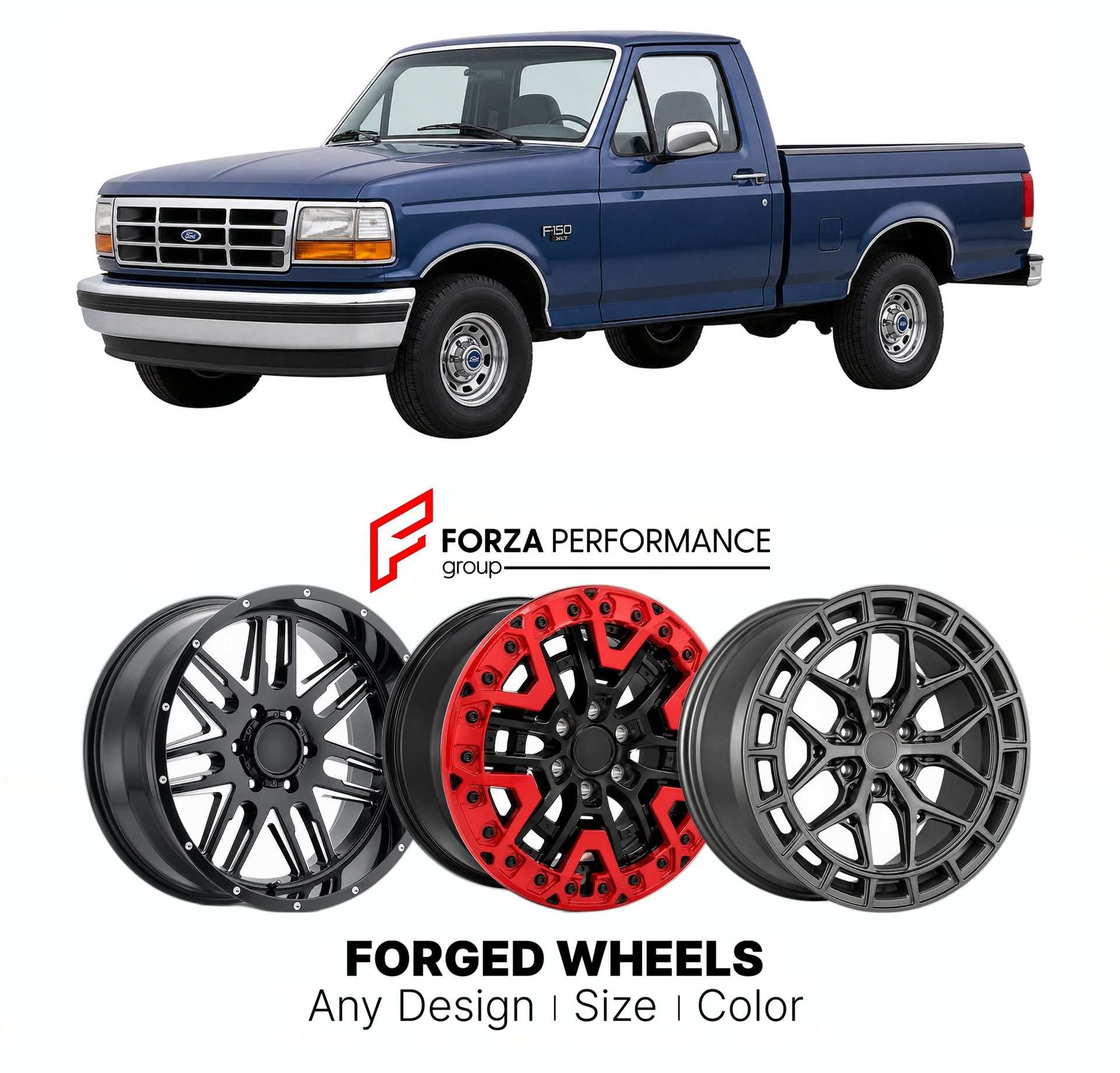 FORGED WHEELS RIMS for FORD F-150 XLT 1992 - 1996

Custom forged wheels for Ford F-150 XLT 1992 - 1996. Made-to-order monoblock, 2-piece and 3-piece rims in custom sizes, offsets, colors and finishes with guaranteed fitment.

We manufacture premium quality forged wheels rims for Ford F-150 XLT 1992 - 1996 in any design, size, color.

THIS WHEEL DESIGN CAN BE CUSTOM-MADE FOR YOUR CAR IN ANY SIZE AND COLOR OPTIONS
Available in monoblock, 2-piece, 3-piece, duoblock, beadlock
3D wheel renderings are provided ac