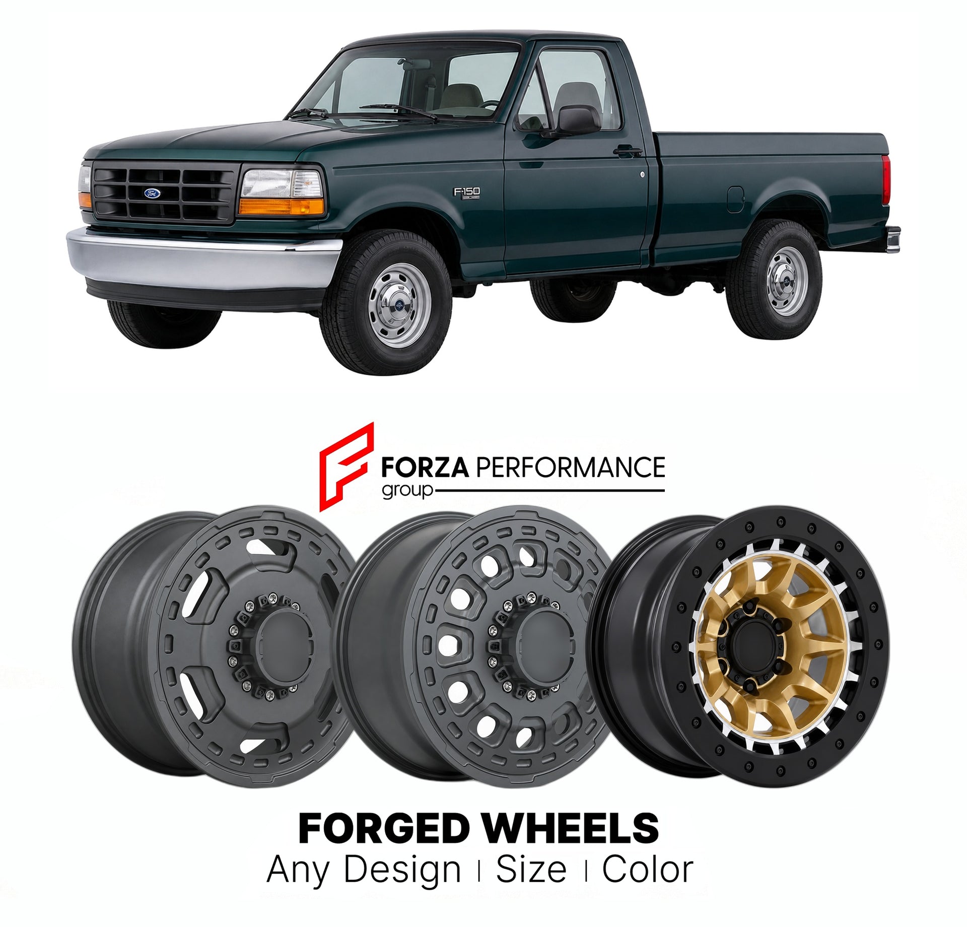 FORGED WHEELS RIMS for FORD F-150 XL 1997 - 2003

Custom forged wheels for Ford F-150 XL 1997 - 2003. Made-to-order monoblock, 2-piece and 3-piece rims in custom sizes, offsets, colors and finishes with guaranteed fitment.

We manufacture premium quality forged wheels rims for Ford F-150 XL 1997 - 2003 in any design, size, color.

THIS WHEEL DESIGN CAN BE CUSTOM-MADE FOR YOUR CAR IN ANY SIZE AND COLOR OPTIONS
Available in monoblock, 2-piece, 3-piece, duoblock, beadlock
3D wheel renderings are provided accor