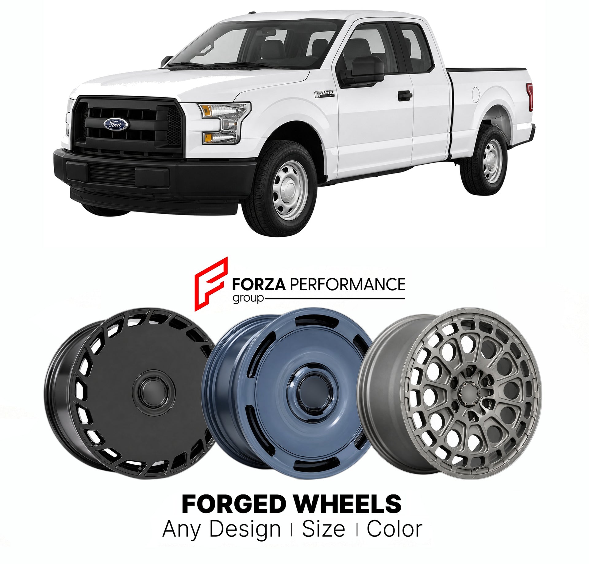 FORGED WHEELS RIMS for FORD F-150 XL 2015 - 2020

Custom forged wheels for Ford F-150 XL 2015 - 2020. Made-to-order monoblock, 2-piece and 3-piece rims in custom sizes, offsets, colors and finishes with guaranteed fitment.

We manufacture premium quality forged wheels rims for Ford F-150 XL 2015 - 2020 in any design, size, color.

THIS WHEEL DESIGN CAN BE CUSTOM-MADE FOR YOUR CAR IN ANY SIZE AND COLOR OPTIONS
Available in monoblock, 2-piece, 3-piece, duoblock, beadlock
3D wheel renderings are provided accor