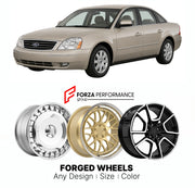FORGED WHEELS RIMS for FORD FIVE HUNDRED SE 2005 - 2007

Custom forged wheels for Ford Five Hundred SE 2005 - 2007. Made-to-order monoblock, 2-piece and 3-piece rims in custom sizes, offsets, colors and finishes with guaranteed fitment.

We manufacture premium quality forged wheels rims for Ford Five Hundred SE 2005 - 2007 in any design, size, color.

THIS WHEEL DESIGN CAN BE CUSTOM-MADE FOR YOUR CAR IN ANY SIZE AND COLOR OPTIONS
Available in monoblock, 2-piece, 3-piece, duoblock, beadlock
3D wheel renderin