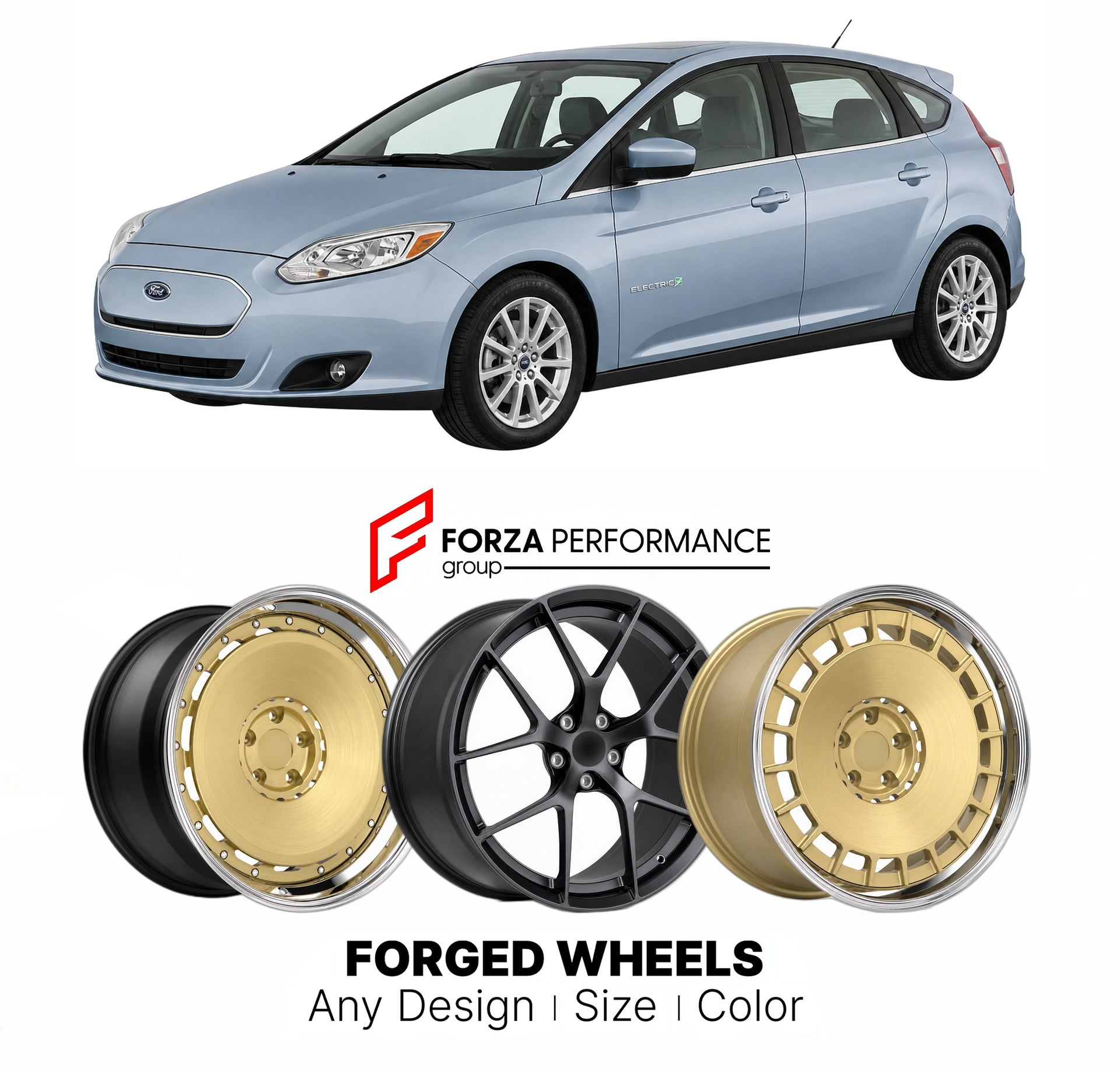 FORGED WHEELS RIMS for FORD FOCUS ELECTRIC 2008 - 2018

Custom forged wheels for Ford Focus Electric 2008 - 2018. Made-to-order monoblock, 2-piece and 3-piece rims in custom sizes, offsets, colors and finishes with guaranteed fitment.

We manufacture premium quality forged wheels rims for Ford Focus Electric 2008 - 2018 in any design, size, color.

THIS WHEEL DESIGN CAN BE CUSTOM-MADE FOR YOUR CAR IN ANY SIZE AND COLOR OPTIONS
Available in monoblock, 2-piece, 3-piece, duoblock, beadlock
3D wheel renderings 
