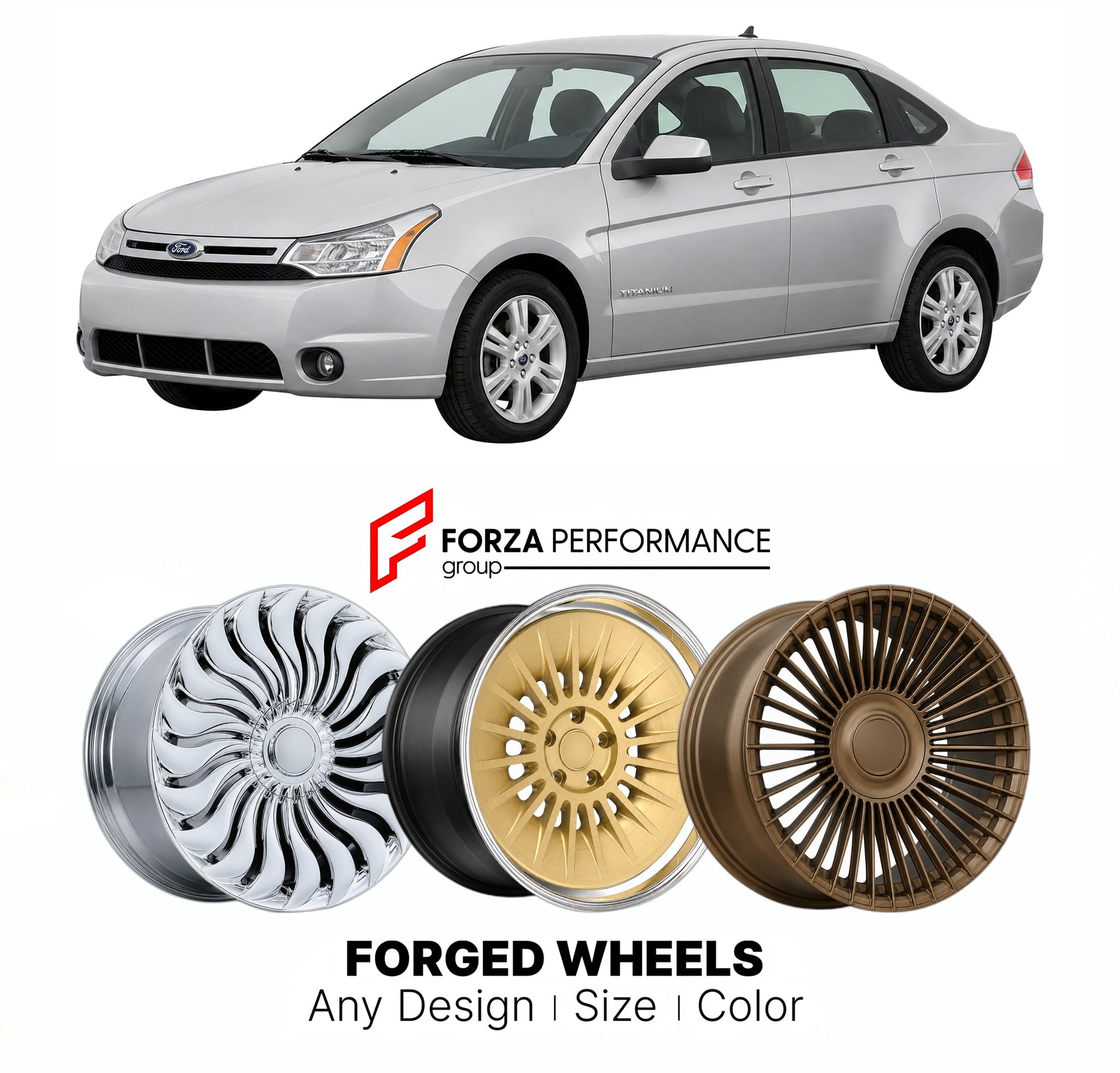 FORGED WHEELS RIMS for FORD FOCUS TITANIUM 2008 - 2018

Custom forged wheels for Ford Focus Titanium 2008 - 2018. Made-to-order monoblock, 2-piece and 3-piece rims in custom sizes, offsets, colors and finishes with guaranteed fitment.

We manufacture premium quality forged wheels rims for Ford Focus Titanium 2008 - 2018 in any design, size, color.

THIS WHEEL DESIGN CAN BE CUSTOM-MADE FOR YOUR CAR IN ANY SIZE AND COLOR OPTIONS
Available in monoblock, 2-piece, 3-piece, duoblock, beadlock
3D wheel renderings 