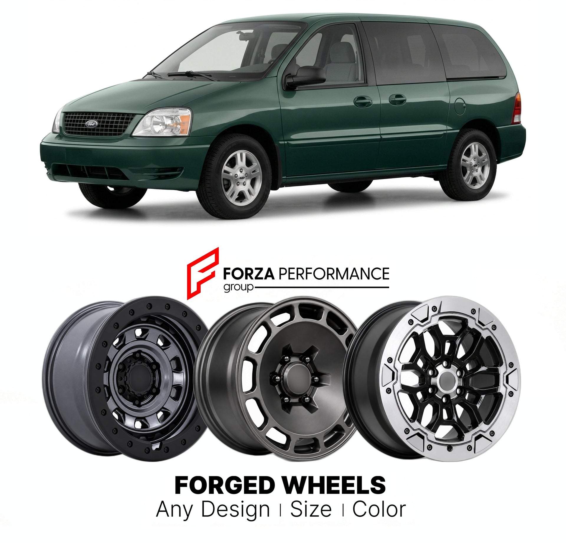 FORGED WHEELS RIMS for FORD FREESTAR 2004 - 2007

Custom forged wheels for Ford Freestar 2004 - 2007. Made-to-order monoblock, 2-piece and 3-piece rims in custom sizes, offsets, colors and finishes with guaranteed fitment.

We manufacture premium quality forged wheels rims for Ford Freestar 2004 - 2007 in any design, size, color.

THIS WHEEL DESIGN CAN BE CUSTOM-MADE FOR YOUR CAR IN ANY SIZE AND COLOR OPTIONS
Available in monoblock, 2-piece, 3-piece, duoblock, beadlock
3D wheel renderings are provided accor
