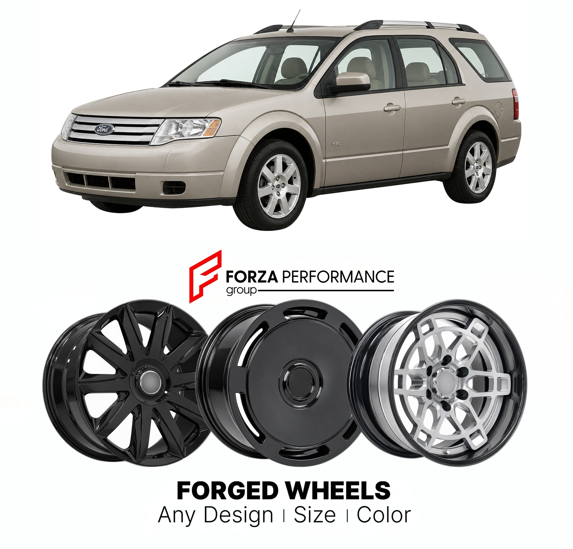 FORGED WHEELS RIMS for FORD FREESTYLE SEL 2005 - 2007

Custom forged wheels for Ford Freestyle SEL 2005 - 2007. Made-to-order monoblock, 2-piece and 3-piece rims in custom sizes, offsets, colors and finishes with guaranteed fitment.

We manufacture premium quality forged wheels rims for Ford Freestyle SEL 2005 - 2007 in any design, size, color.

THIS WHEEL DESIGN CAN BE CUSTOM-MADE FOR YOUR CAR IN ANY SIZE AND COLOR OPTIONS
Available in monoblock, 2-piece, 3-piece, duoblock, beadlock
3D wheel renderings are