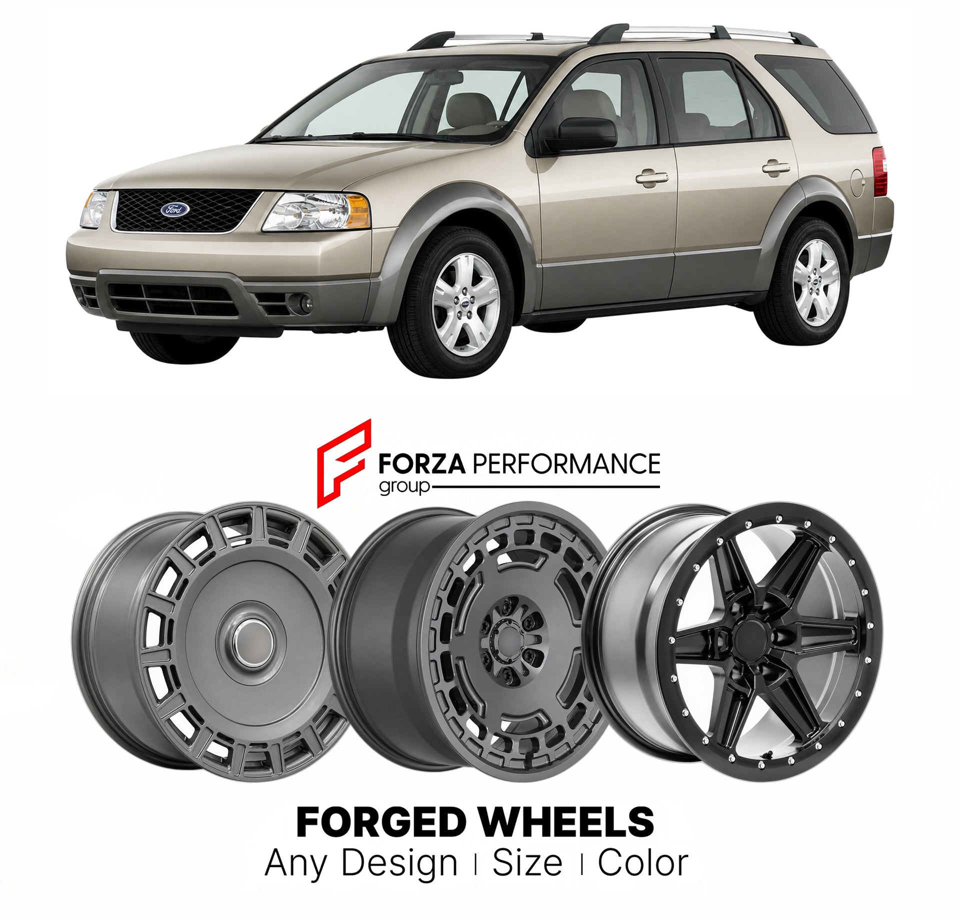 FORGED WHEELS RIMS for FORD FREESTYLE SE 2005 - 2007

Custom forged wheels for Ford Freestyle SE 2005 - 2007. Made-to-order monoblock, 2-piece and 3-piece rims in custom sizes, offsets, colors and finishes with guaranteed fitment.

We manufacture premium quality forged wheels rims for Ford Freestyle SE 2005 - 2007 in any design, size, color.

THIS WHEEL DESIGN CAN BE CUSTOM-MADE FOR YOUR CAR IN ANY SIZE AND COLOR OPTIONS
Available in monoblock, 2-piece, 3-piece, duoblock, beadlock
3D wheel renderings are pr