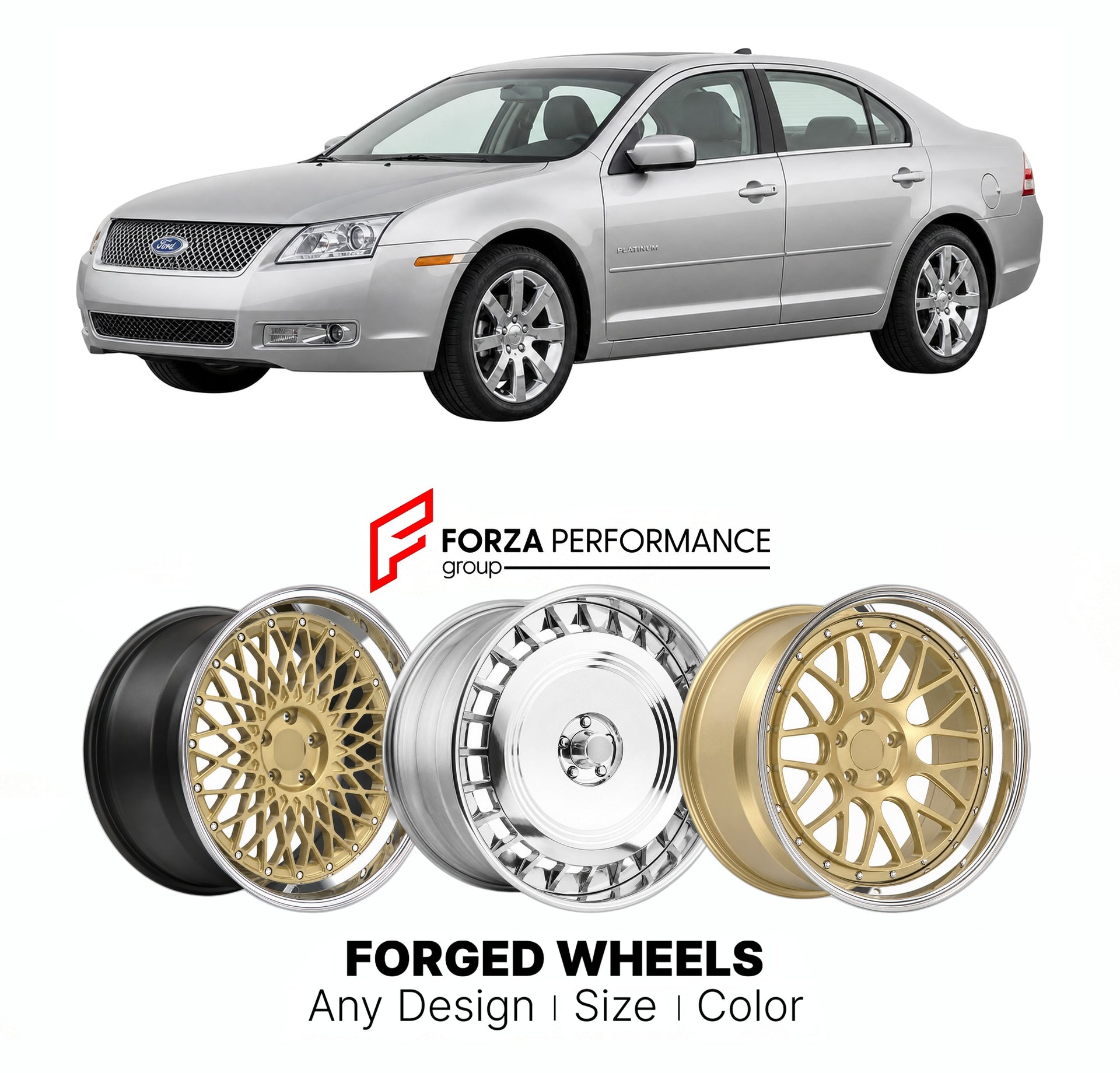 FORGED WHEELS RIMS for FORD FUSION PLATINUM 2006 - 2020

Custom forged wheels for Ford Fusion Platinum 2006 - 2020. Made-to-order monoblock, 2-piece and 3-piece rims in custom sizes, offsets, colors and finishes with guaranteed fitment.

We manufacture premium quality forged wheels rims for Ford Fusion Platinum 2006 - 2020 in any design, size, color.

THIS WHEEL DESIGN CAN BE CUSTOM-MADE FOR YOUR CAR IN ANY SIZE AND COLOR OPTIONS
Available in monoblock, 2-piece, 3-piece, duoblock, beadlock
3D wheel renderin