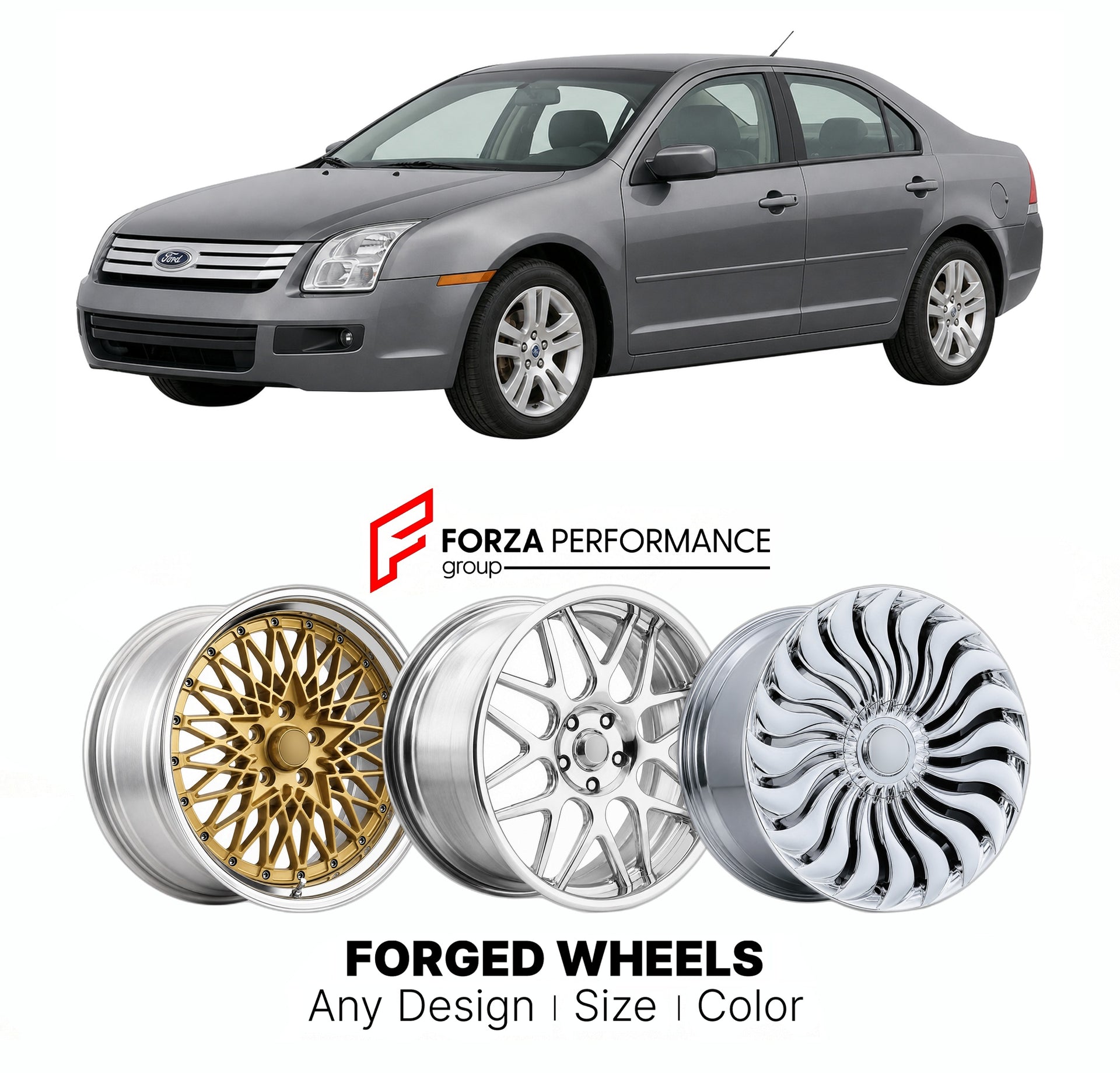 FORGED WHEELS RIMS for FORD FUSION SE 2006 - 2020

Custom forged wheels for Ford Fusion SE 2006 - 2020. Made-to-order monoblock, 2-piece and 3-piece rims in custom sizes, offsets, colors and finishes with guaranteed fitment.

We manufacture premium quality forged wheels rims for Ford Fusion SE 2006 - 2020 in any design, size, color.

THIS WHEEL DESIGN CAN BE CUSTOM-MADE FOR YOUR CAR IN ANY SIZE AND COLOR OPTIONS
Available in monoblock, 2-piece, 3-piece, duoblock, beadlock
3D wheel renderings are provided ac