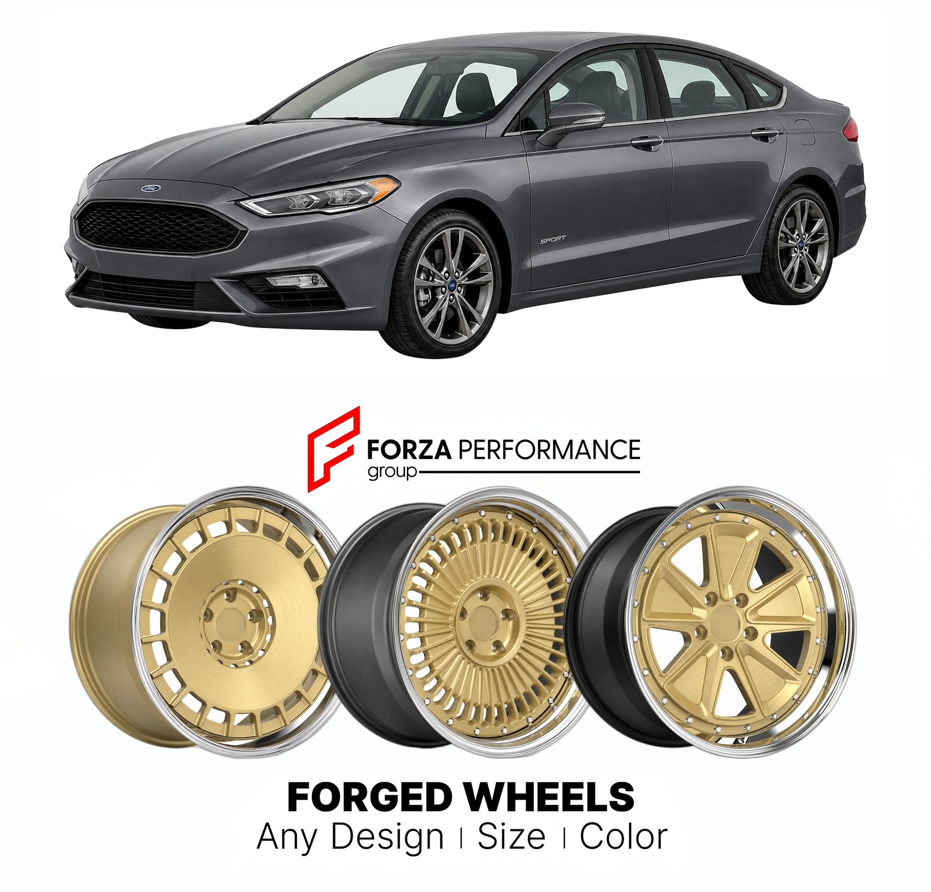 FORGED WHEELS RIMS for FORD FUSION SPORT 2006 - 2020

Custom forged wheels for Ford Fusion Sport 2006 - 2020. Made-to-order monoblock, 2-piece and 3-piece rims in custom sizes, offsets, colors and finishes with guaranteed fitment.

We manufacture premium quality forged wheels rims for Ford Fusion Sport 2006 - 2020 in any design, size, color.

THIS WHEEL DESIGN CAN BE CUSTOM-MADE FOR YOUR CAR IN ANY SIZE AND COLOR OPTIONS
Available in monoblock, 2-piece, 3-piece, duoblock, beadlock
3D wheel renderings are pr