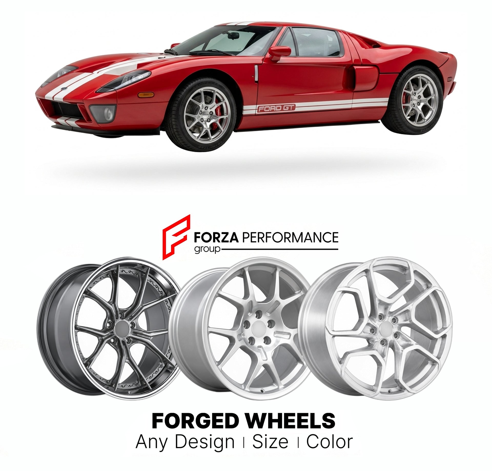 FORGED WHEELS RIMS for FORD GT 2005 - 2006

Custom forged wheels for Ford GT 2005 - 2006. Made-to-order monoblock, 2-piece and 3-piece rims in custom sizes, offsets, colors and finishes with guaranteed fitment.

We manufacture premium quality forged wheels rims for Ford GT 2005 - 2006 in any design, size, color.

THIS WHEEL DESIGN CAN BE CUSTOM-MADE FOR YOUR CAR IN ANY SIZE AND COLOR OPTIONS
Available in monoblock, 2-piece, 3-piece, duoblock, beadlock
3D wheel renderings are provided according to the exact 