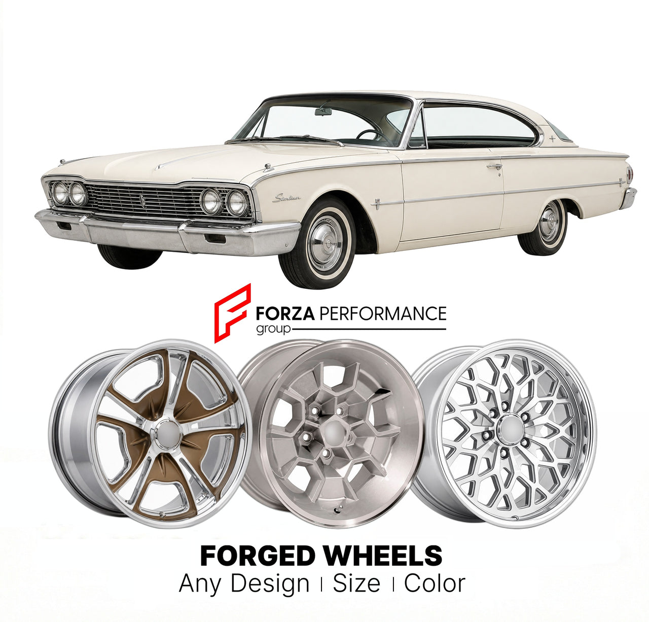 CUSTOM CLASSIC VINTAGE RESTOMOD RETRO OLD SCHOOL FORGED WHEELS RIMS for FORD GALAXIE STARLINER 1960 - 1960
Custom forged wheels for classic American muscle cars. Ideal for restomod builds, vintage restorations, and show cars. Deep dish and retro styling available.

We manufacture premium quality forged wheels rims for Ford Galaxie Starliner 1960 - 1960 in any design, size, color.

THIS WHEEL DESIGN CAN BE CUSTOM-MADE FOR YOUR CAR IN ANY SIZE AND COLOR OPTIONS
Available in monoblock, 2-piece, 3-piece, duoblo