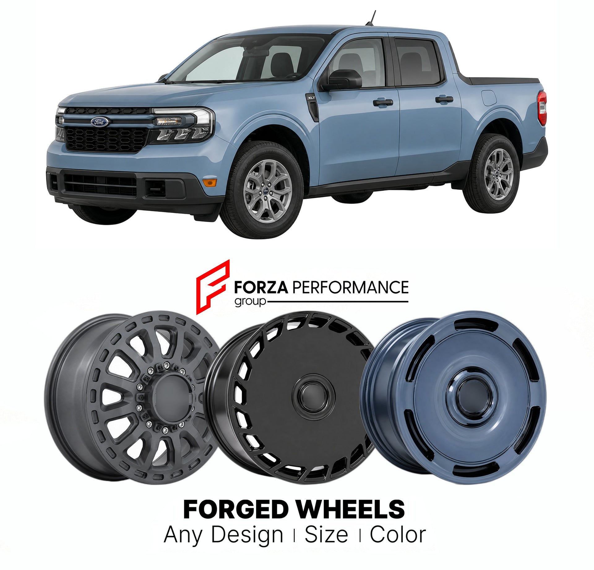 FORGED WHEELS RIMS for FORD MAVERICK XLT HYBRID 2022+

Custom forged wheels for Ford Maverick XLT Hybrid 2022+. Made-to-order monoblock, 2-piece and 3-piece rims in custom sizes, offsets, colors and finishes with guaranteed fitment.

We manufacture premium quality forged wheels rims for Ford Maverick XLT Hybrid 2022+ in any design, size, color.

THIS WHEEL DESIGN CAN BE CUSTOM-MADE FOR YOUR CAR IN ANY SIZE AND COLOR OPTIONS
Available in monoblock, 2-piece, 3-piece, duoblock, beadlock
3D wheel renderings are