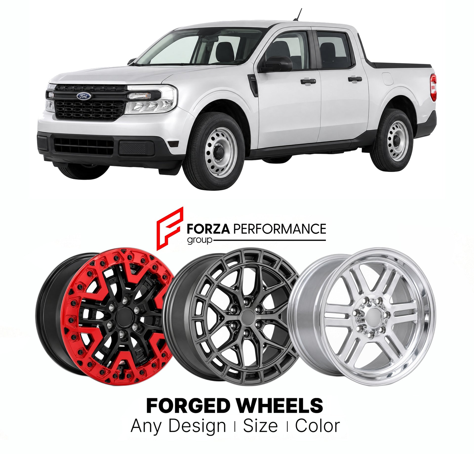 FORGED WHEELS RIMS for FORD MAVERICK XL HYBRID 2022+

Custom forged wheels for Ford Maverick XL Hybrid 2022+. Made-to-order monoblock, 2-piece and 3-piece rims in custom sizes, offsets, colors and finishes with guaranteed fitment.

We manufacture premium quality forged wheels rims for Ford Maverick XL Hybrid 2022+ in any design, size, color.

THIS WHEEL DESIGN CAN BE CUSTOM-MADE FOR YOUR CAR IN ANY SIZE AND COLOR OPTIONS
Available in monoblock, 2-piece, 3-piece, duoblock, beadlock
3D wheel renderings are pr