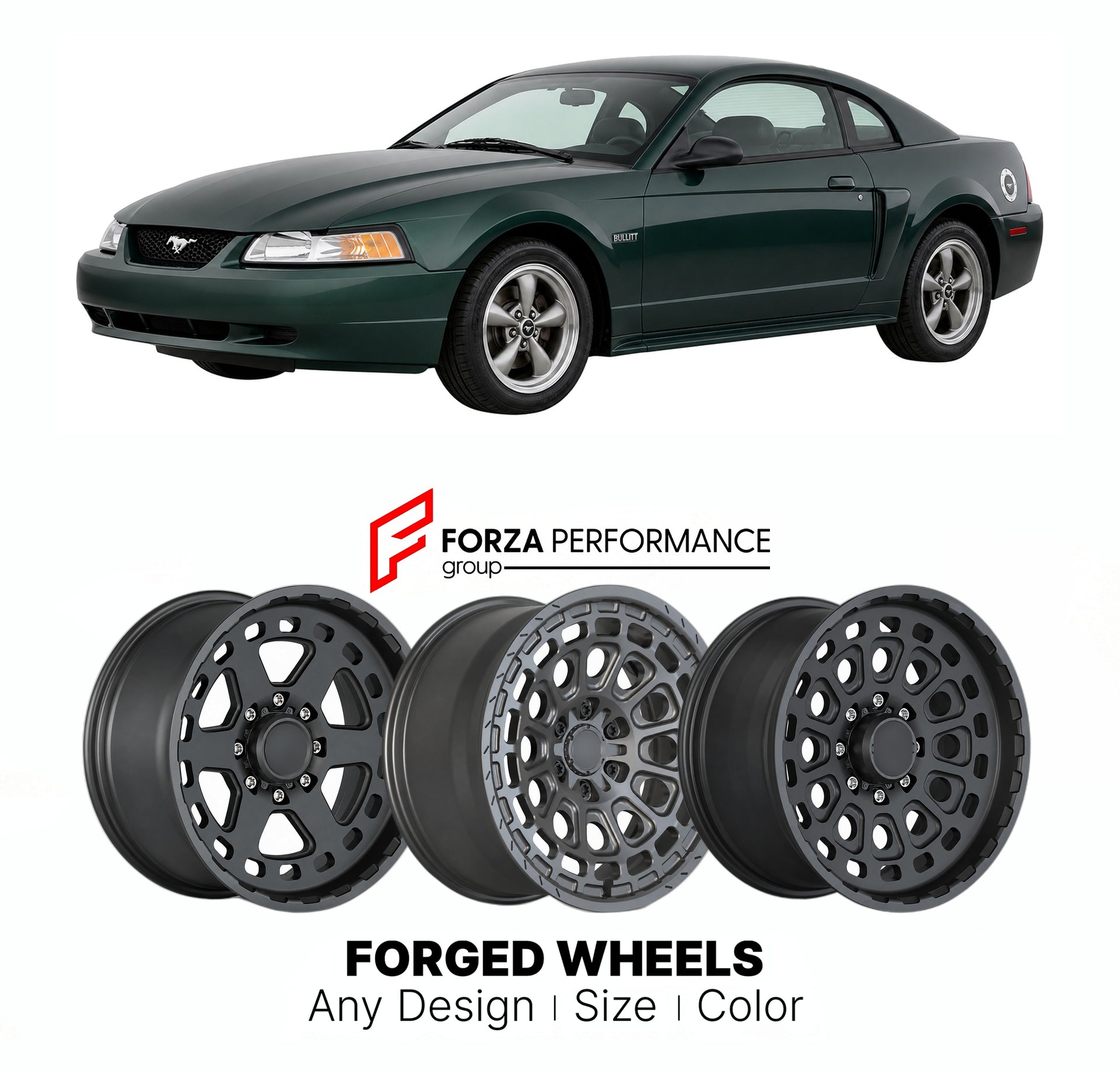 FORGED WHEELS RIMS for FORD MUSTANG BULLITT NEW EDGE SPECIAL EDITION 2001 - 2001

Custom forged wheels for Ford Mustang Bullitt New Edge Special Edition 2001 - 2001. Made-to-order monoblock, 2-piece and 3-piece rims in custom sizes, offsets, colors and finishes with guaranteed fitment.

We manufacture premium quality forged wheels rims for Ford Mustang Bullitt New Edge Special Edition 2001 - 2001 in any design, size, color.

THIS WHEEL DESIGN CAN BE CUSTOM-MADE FOR YOUR CAR IN ANY SIZE AND COLOR OPTIONS
Ava