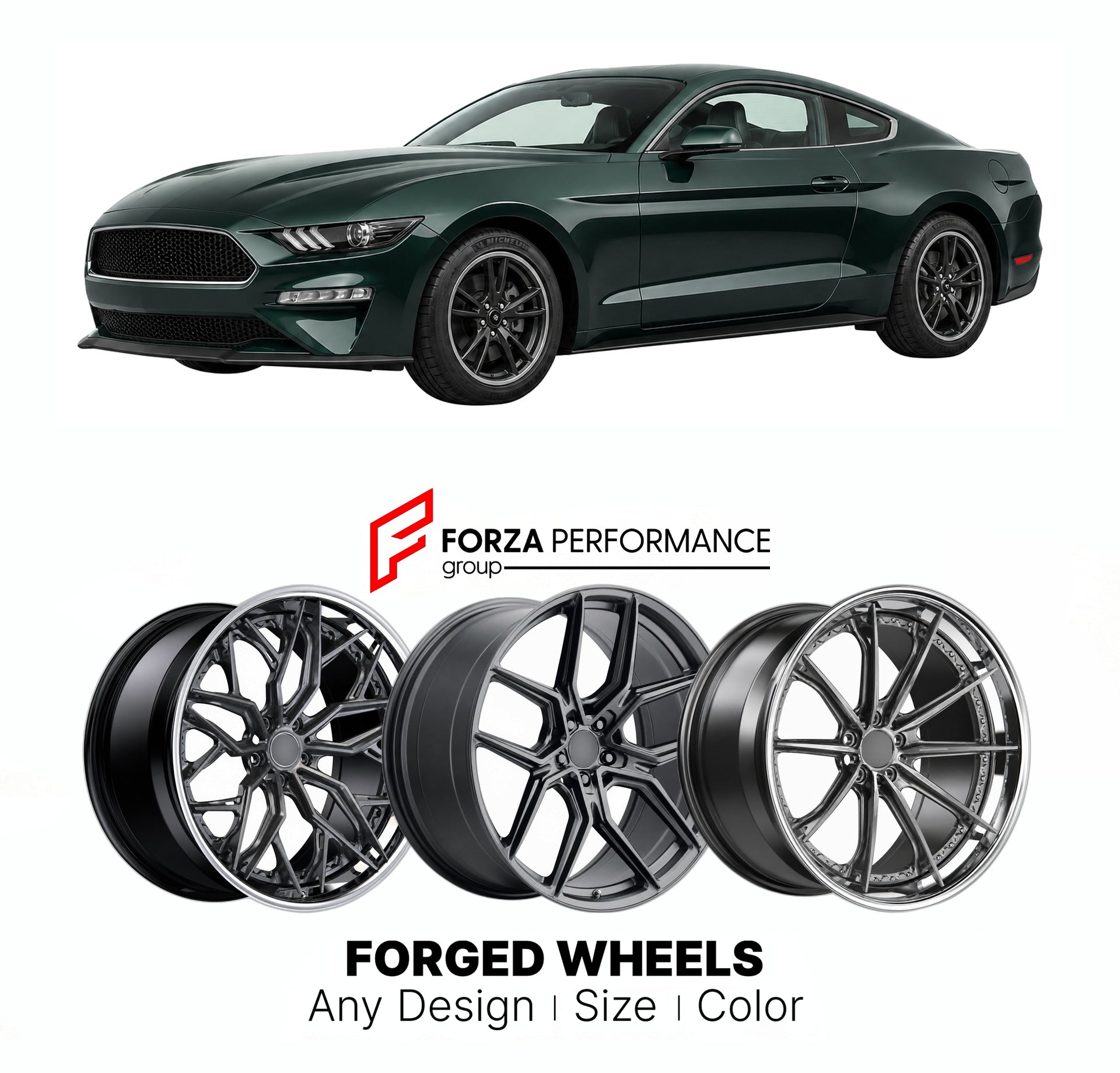FORGED WHEELS RIMS for FORD MUSTANG BULLITT S550 2015 - 2023

Custom forged wheels for Ford Mustang Bullitt S550 2015 - 2023. Made-to-order monoblock, 2-piece and 3-piece rims in custom sizes, offsets, colors and finishes with guaranteed fitment.

We manufacture premium quality forged wheels rims for Ford Mustang Bullitt S550 2015 - 2023 in any design, size, color.

THIS WHEEL DESIGN CAN BE CUSTOM-MADE FOR YOUR CAR IN ANY SIZE AND COLOR OPTIONS
Available in monoblock, 2-piece, 3-piece, duoblock, beadlock
3D