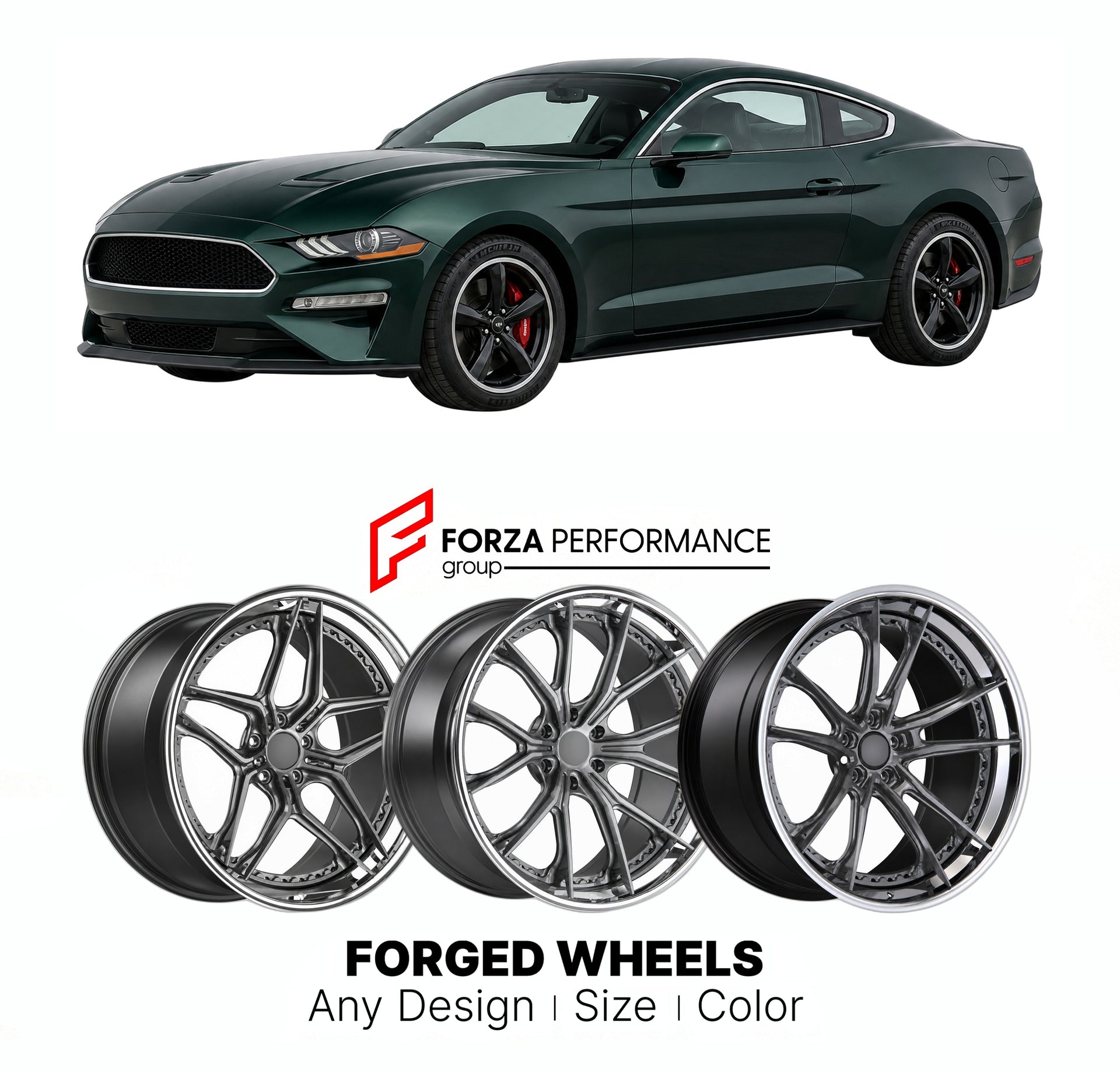 FORGED WHEELS RIMS for FORD MUSTANG BULLITT S550 SPECIAL EDITION 2019 - 2020

Custom forged wheels for Ford Mustang Bullitt S550 Special Edition 2019 - 2020. Made-to-order monoblock, 2-piece and 3-piece rims in custom sizes, offsets, colors and finishes with guaranteed fitment.

We manufacture premium quality forged wheels rims for Ford Mustang Bullitt S550 Special Edition 2019 - 2020 in any design, size, color.

THIS WHEEL DESIGN CAN BE CUSTOM-MADE FOR YOUR CAR IN ANY SIZE AND COLOR OPTIONS
Available in mo