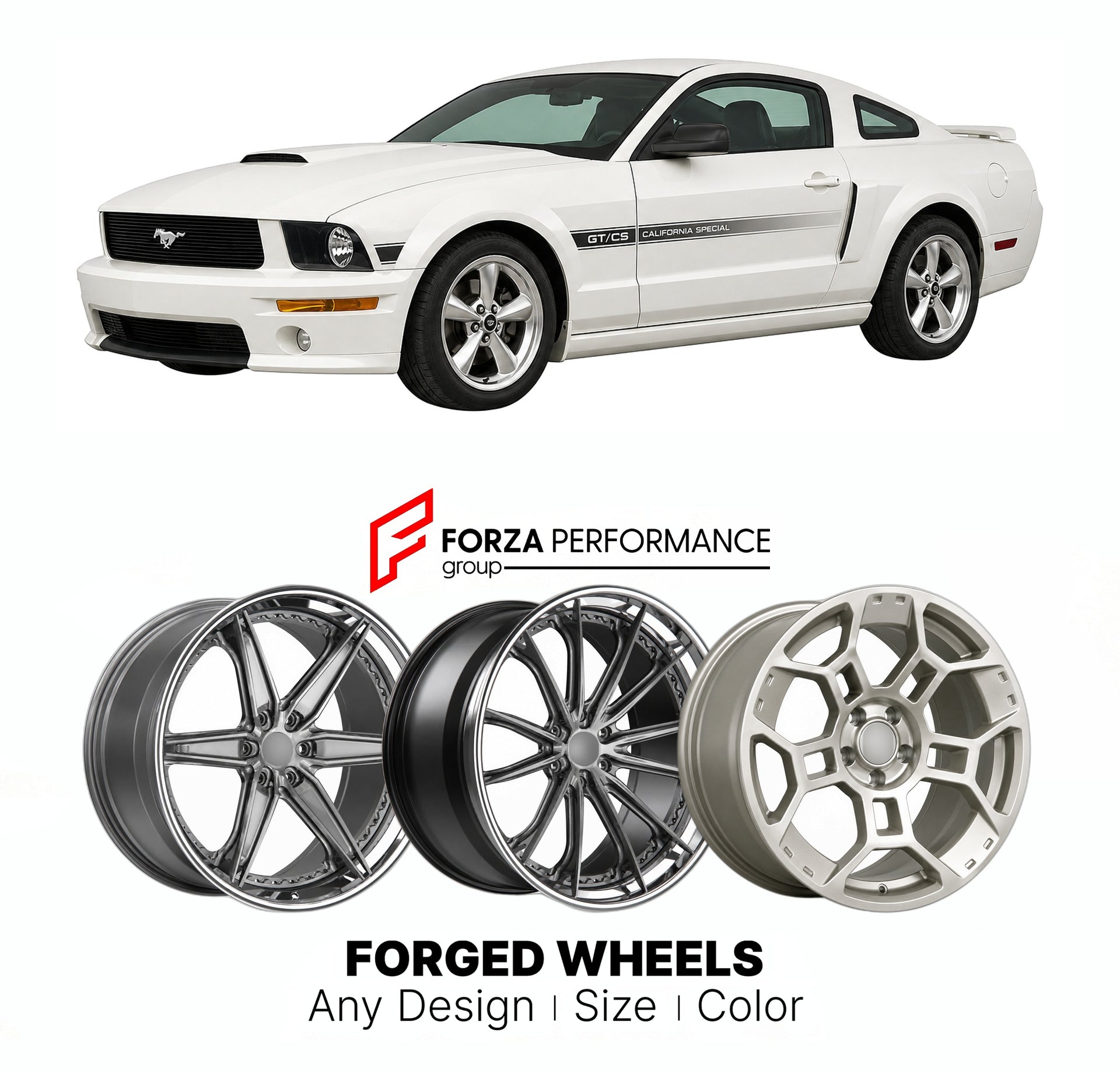 FORGED WHEELS RIMS for FORD MUSTANG CALIFORNIA SPECIAL S197 2005 - 2014

Custom forged wheels for Ford Mustang California Special S197 2005 - 2014. Made-to-order monoblock, 2-piece and 3-piece rims in custom sizes, offsets, colors and finishes with guaranteed fitment.

We manufacture premium quality forged wheels rims for Ford Mustang California Special S197 2005 - 2014 in any design, size, color.

THIS WHEEL DESIGN CAN BE CUSTOM-MADE FOR YOUR CAR IN ANY SIZE AND COLOR OPTIONS
Available in monoblock, 2-piec
