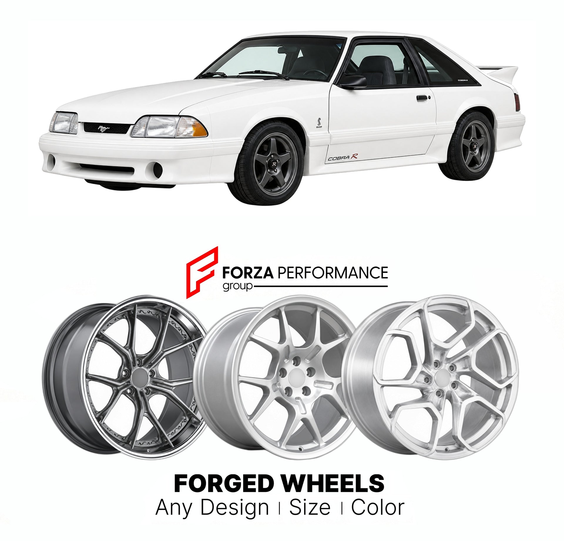FORGED WHEELS RIMS for FORD MUSTANG COBRA R SVT FOX BODY 1993 - 1993

Custom forged wheels for Ford Mustang Cobra R SVT Fox Body 1993 - 1993. Made-to-order monoblock, 2-piece and 3-piece rims in custom sizes, offsets, colors and finishes with guaranteed fitment.

We manufacture premium quality forged wheels rims for Ford Mustang Cobra R SVT Fox Body 1993 - 1993 in any design, size, color.

THIS WHEEL DESIGN CAN BE CUSTOM-MADE FOR YOUR CAR IN ANY SIZE AND COLOR OPTIONS
Available in monoblock, 2-piece, 3-piec