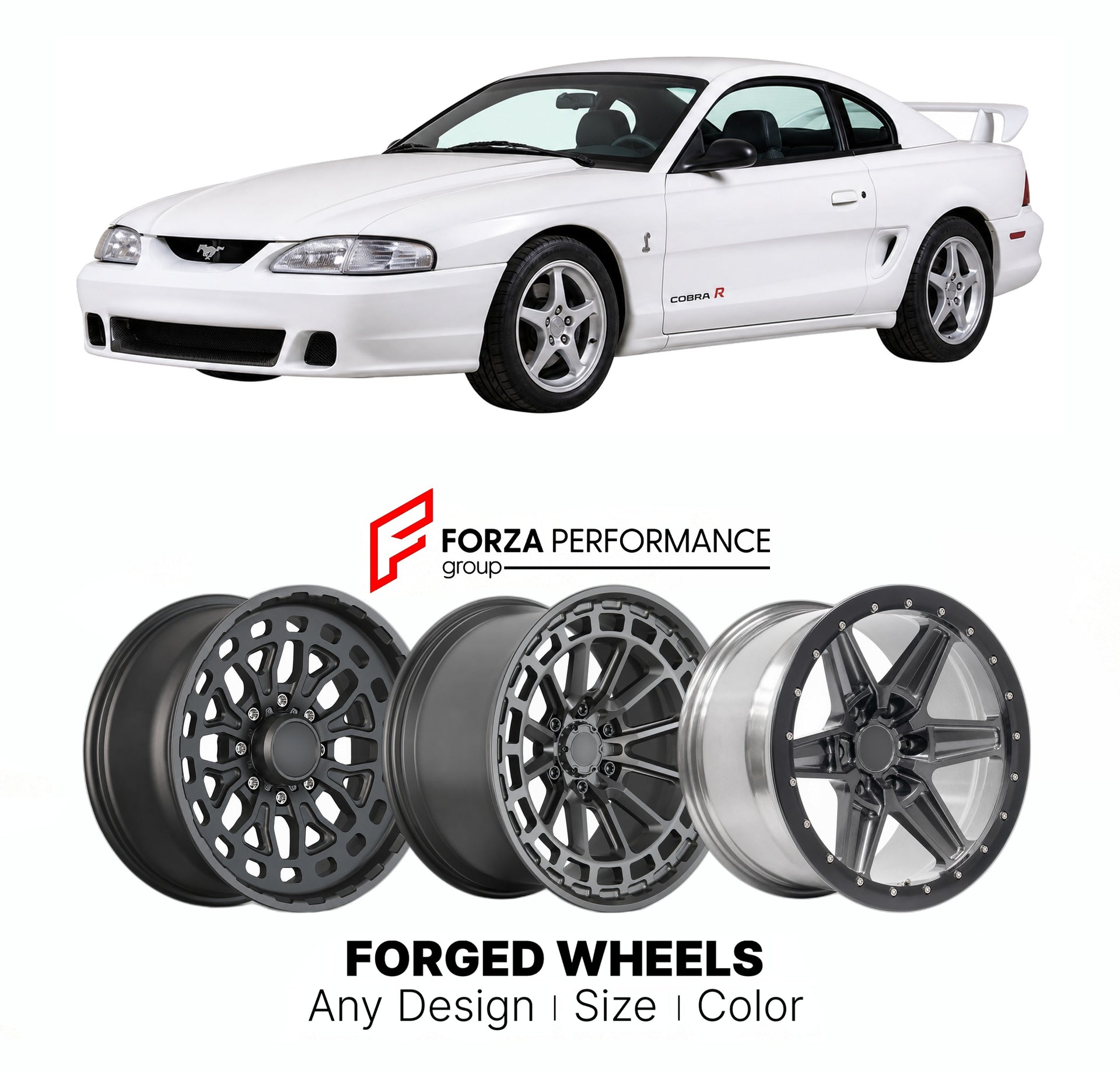 FORGED WHEELS RIMS for FORD MUSTANG COBRA R SVT SN95 NEW EDGE 1995 - 2000

Custom forged wheels for Ford Mustang Cobra R SVT SN95 New Edge 1995 - 2000. Made-to-order monoblock, 2-piece and 3-piece rims in custom sizes, offsets, colors and finishes with guaranteed fitment.

We manufacture premium quality forged wheels rims for Ford Mustang Cobra R SVT SN95 New Edge 1995 - 2000 in any design, size, color.

THIS WHEEL DESIGN CAN BE CUSTOM-MADE FOR YOUR CAR IN ANY SIZE AND COLOR OPTIONS
Available in monoblock, 